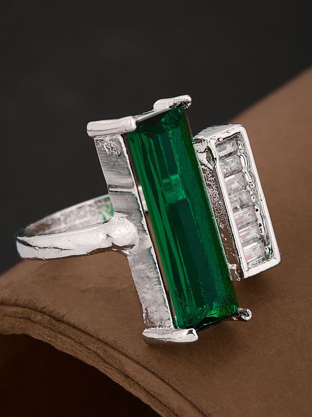 ATIBELLE Silver Plated CZ Stone Studded Finger Ring - Image 1