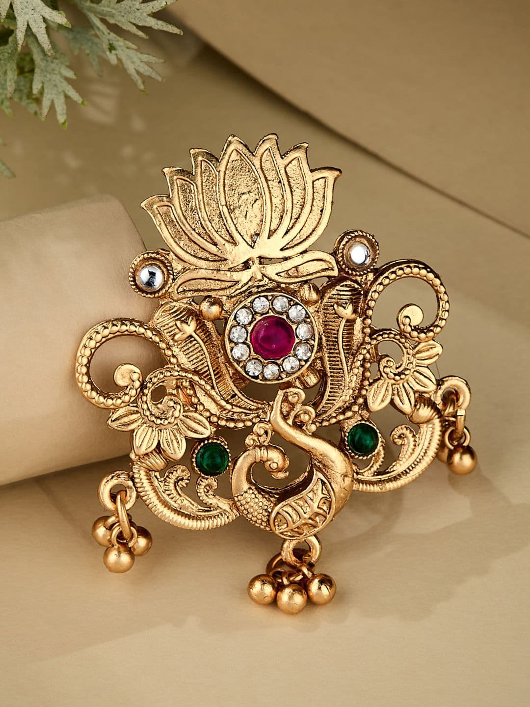 ATIBELLE Gold Plated Kundan Stone Studded Finger Ring - Image 1