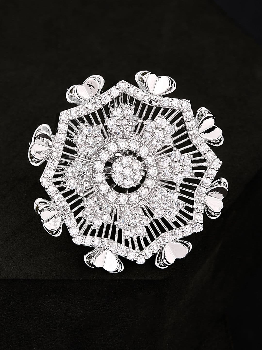 ATIBELLE Silver Plated CZ Stone Studded Finger Ring - Image 1