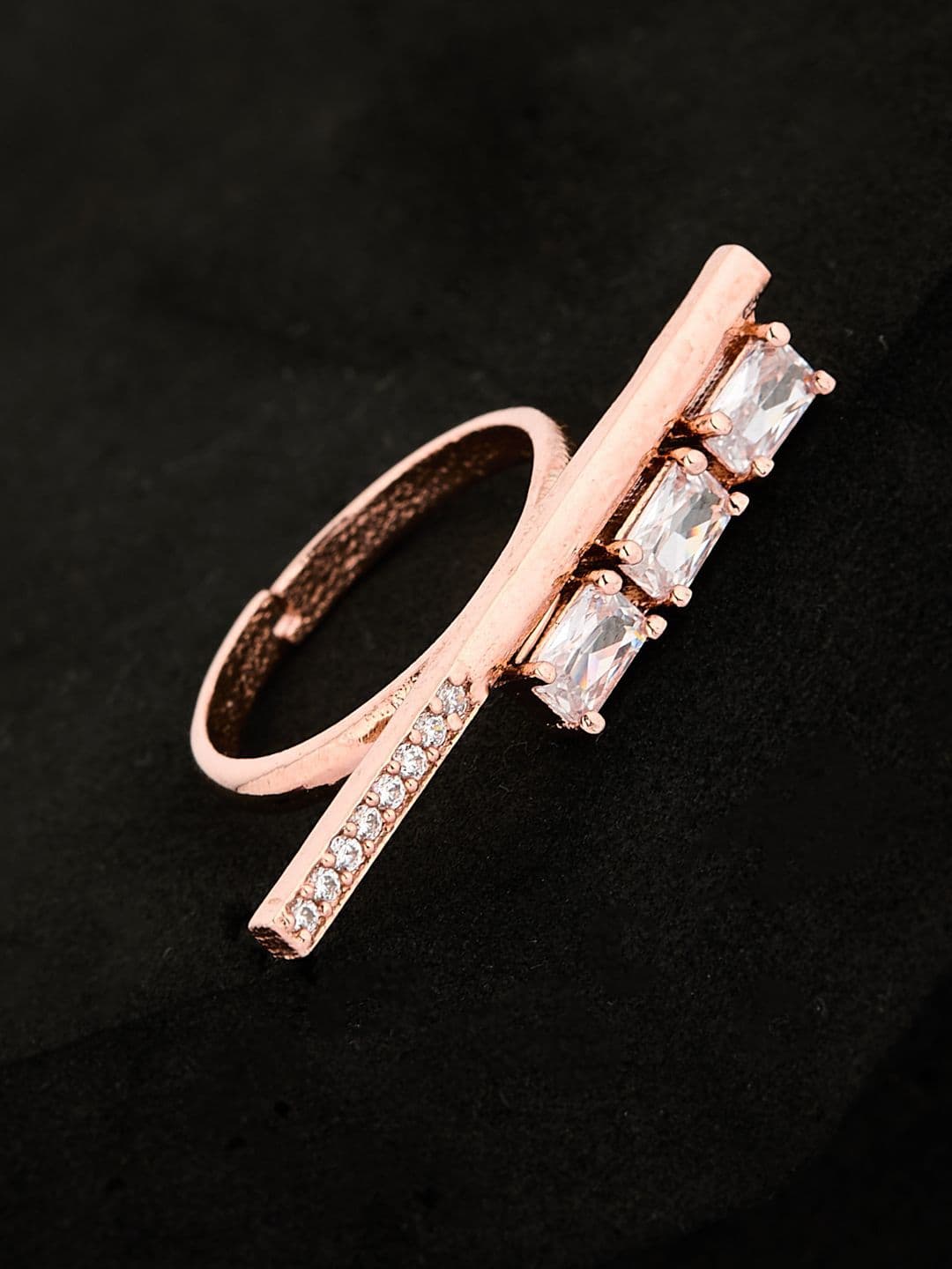 ATIBELLE Rose Gold Plated Stone Studded Finger Ring - Image 1
