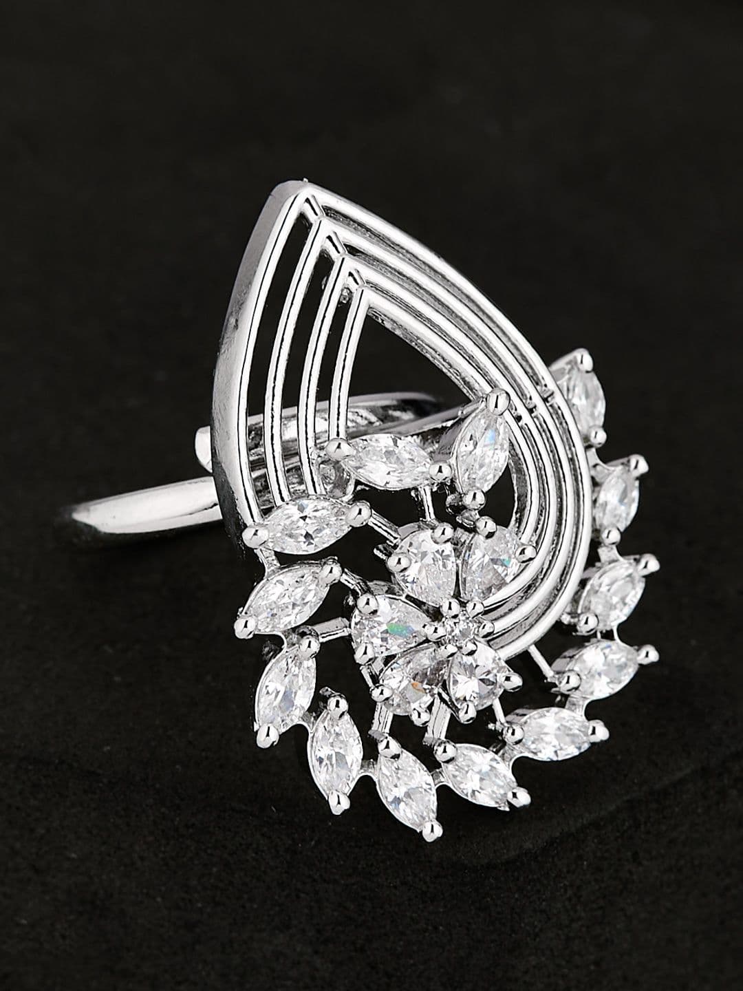 ATIBELLE Silver Plated CZ Stone Studded Finger Ring - Image 1