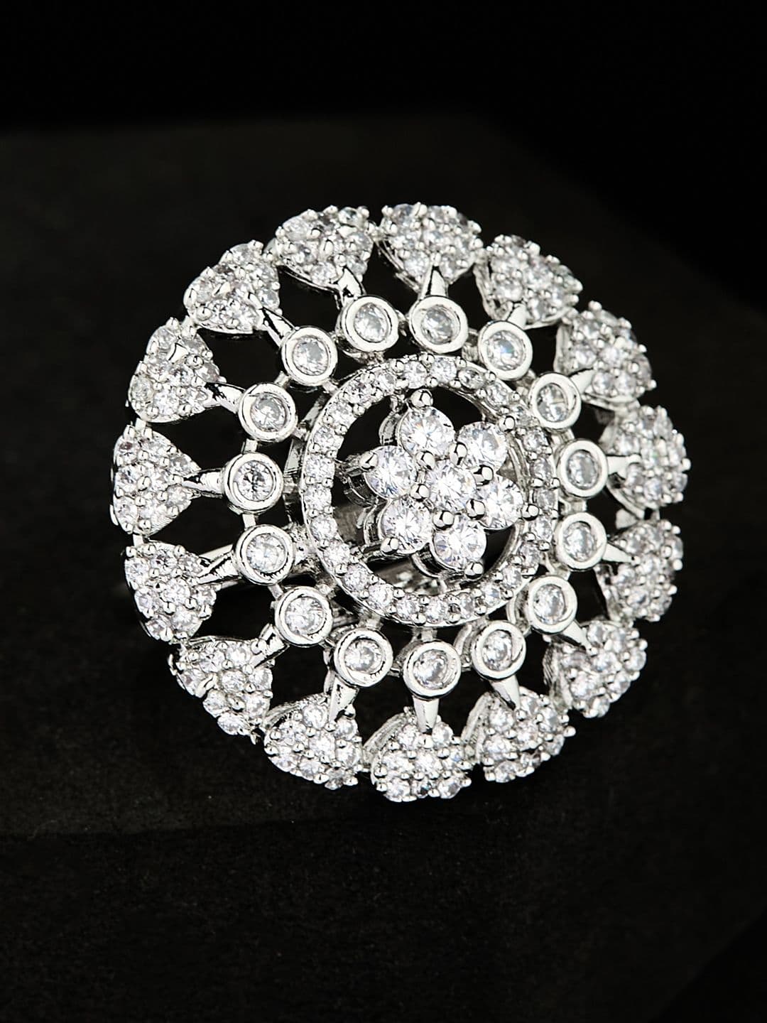 ATIBELLE Silver Plated CZ Stone Studded Finger Ring - Image 1