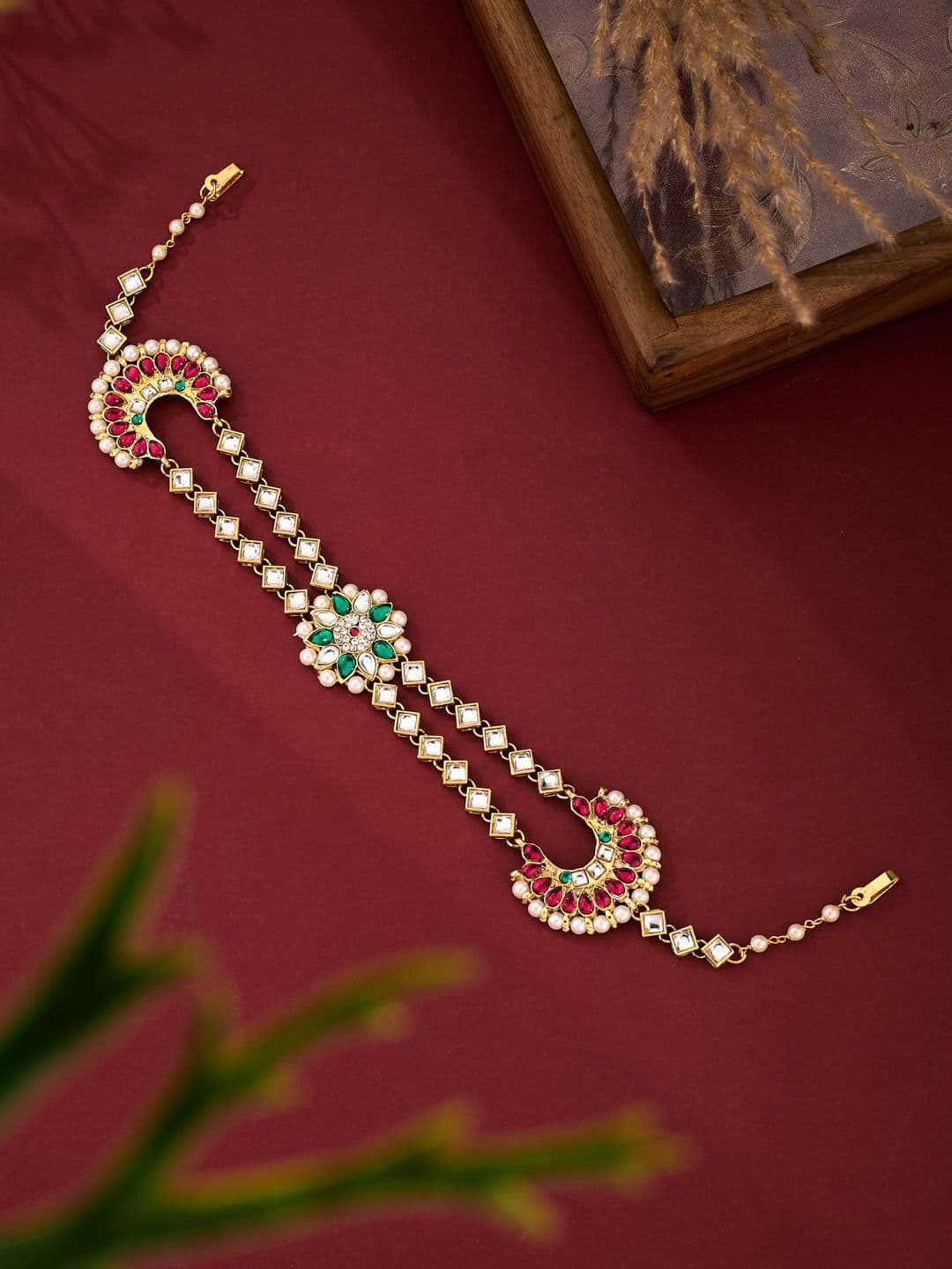 ATIBELLE Gold-Plated Kundan Studded Maang Tikka - Image 1