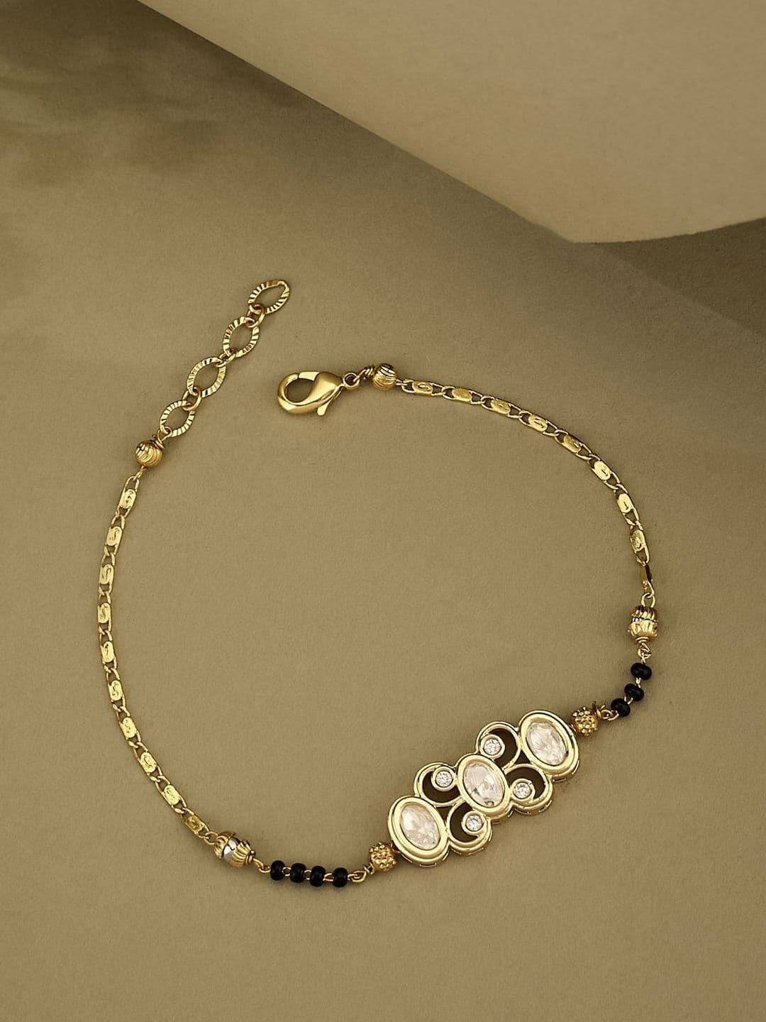 ATIBELLE Gold-Plated Kundan Stones Studded And Beaded Mangalsutra - Image 1