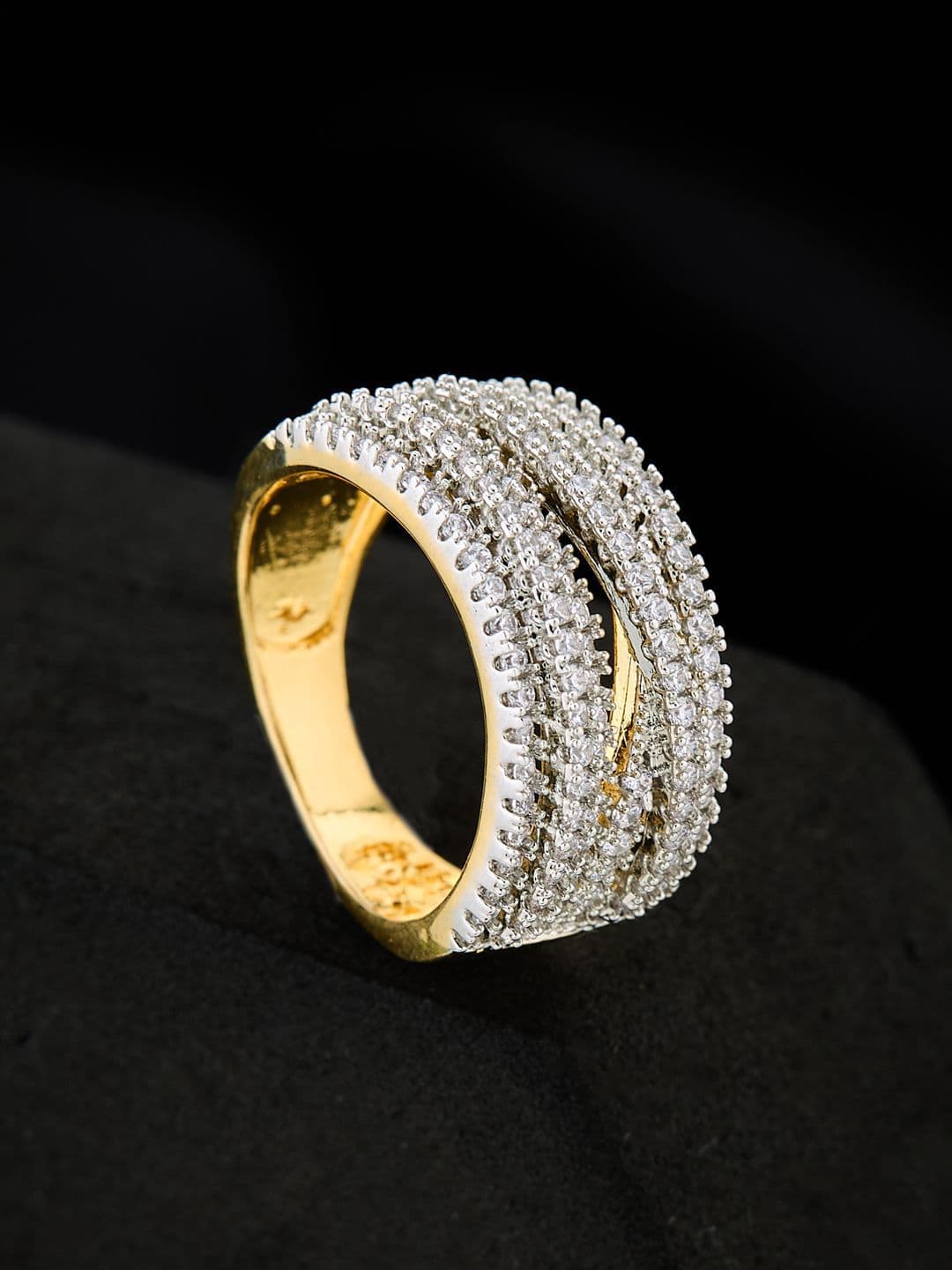 ATIBELLE Gold-Plated Cubic Zirconia Stone Studded Finger Rings - Image 1