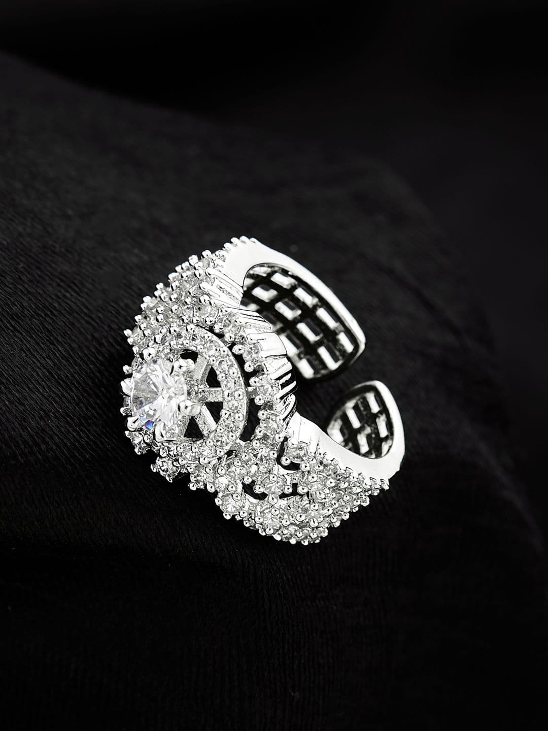 ATIBELLE Silver-Plated Cubic Zirconia Stones Studded Finger Ring - Image 1