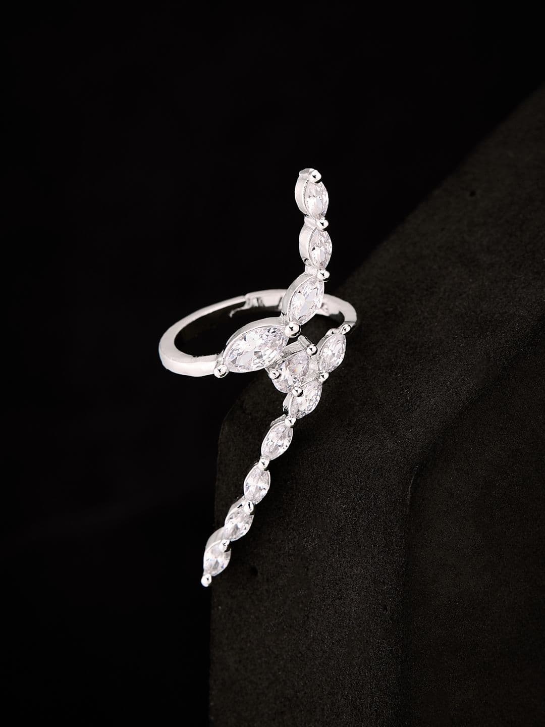 ATIBELLE Silver Plated Cubic Zirconia Stones Studded Finger Ring - Image 1