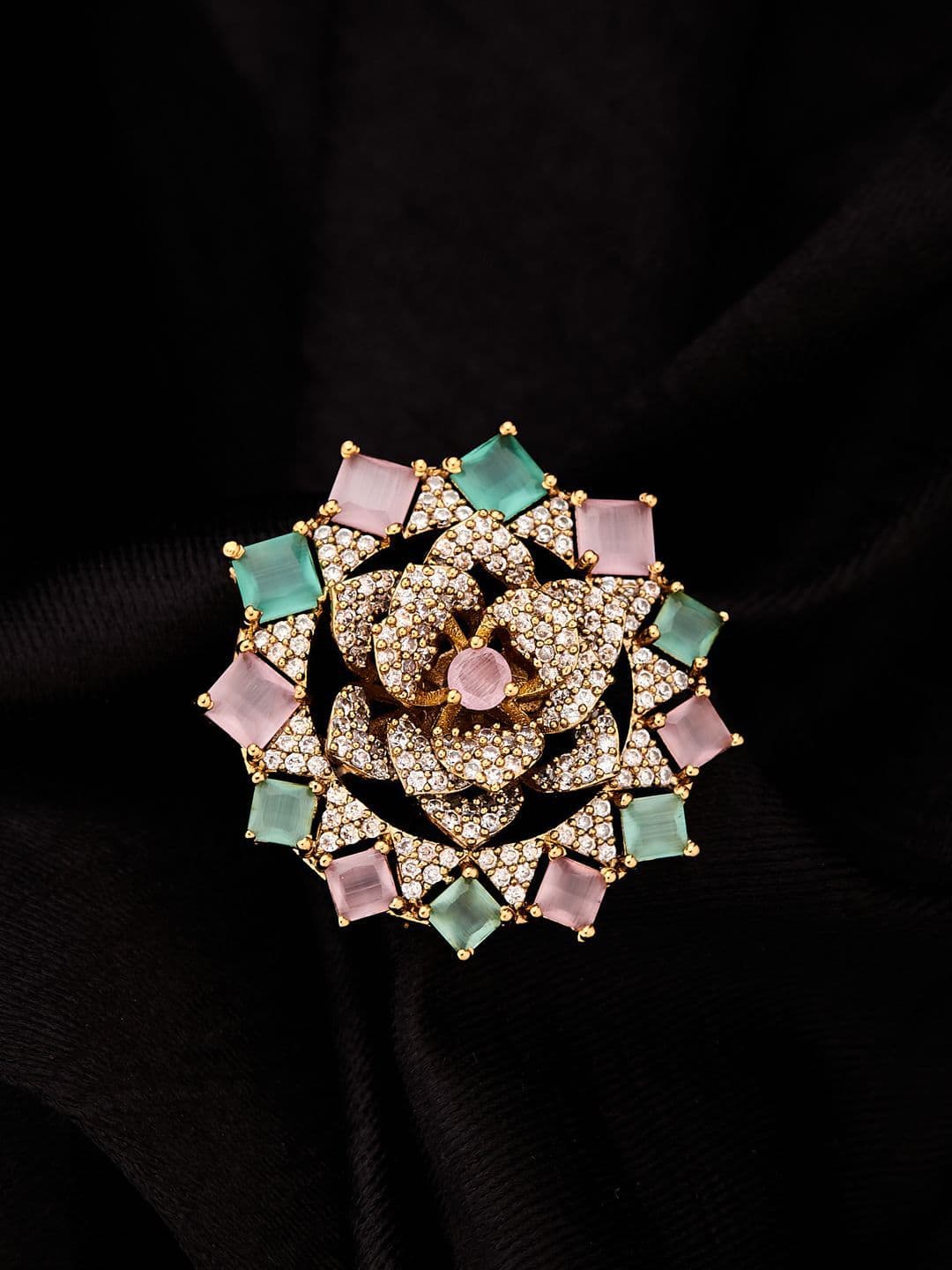 ATIBELLE Gold-Plated Cubic Zirconia Stone Studded Finger Ring - Image 1