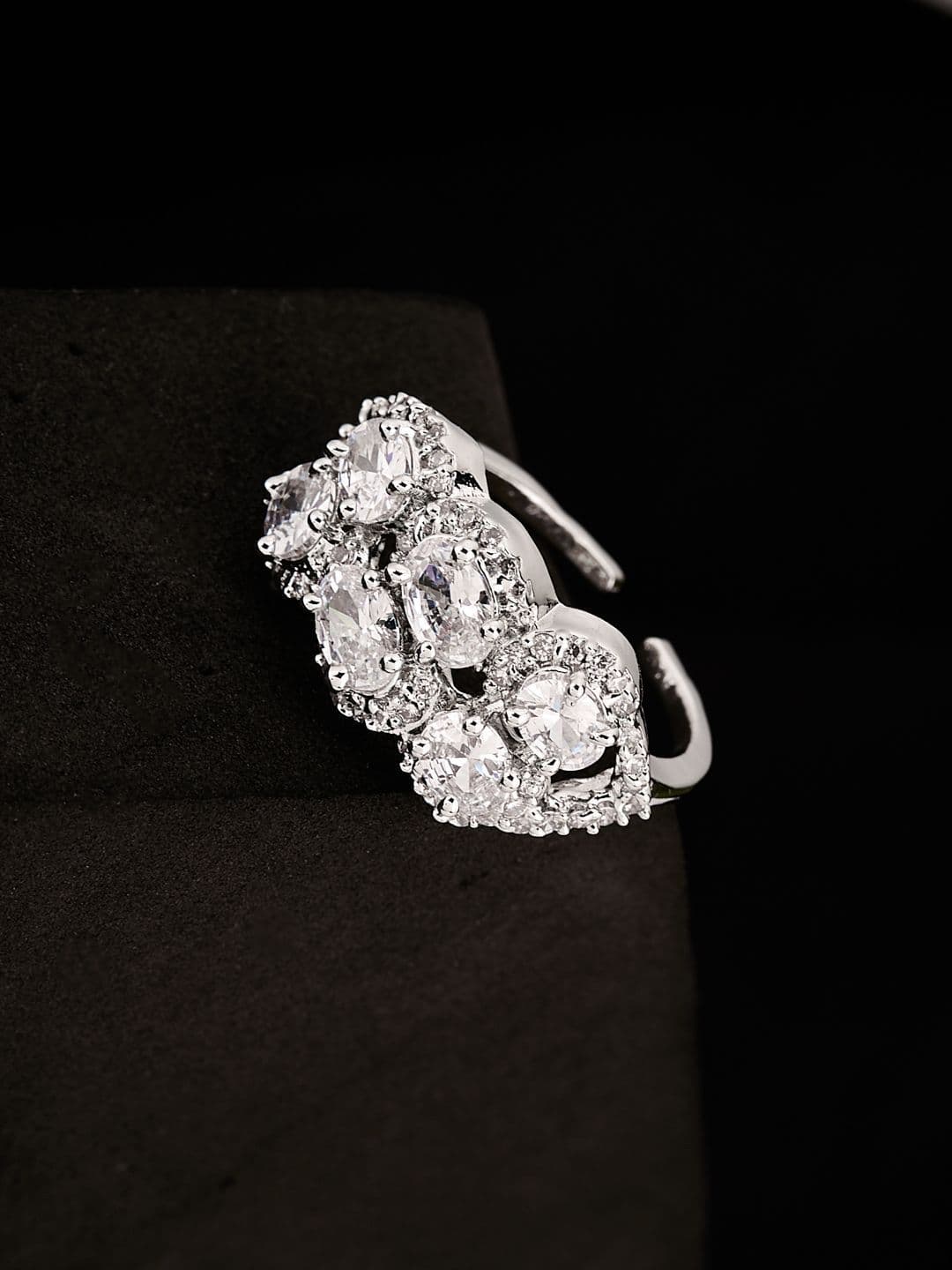 ATIBELLE Silver-Plated Cubic Zirconia Stones Studded Finger Ring - Image 1