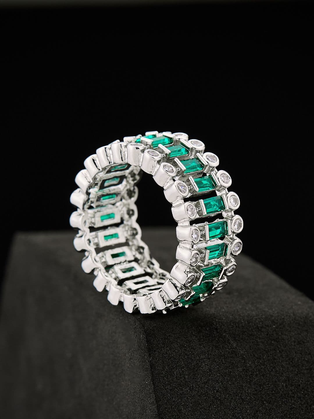 ATIBELLE Silver Plated Cubic Zirconia Stones Studded Finger Ring - Image 1