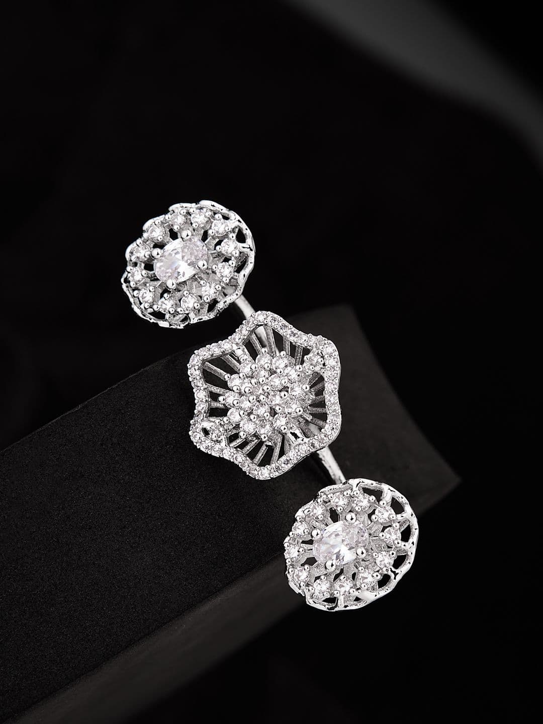 ATIBELLE Silver Plated Cubic Zirconia Stone Studded Finger Ring - Image 1