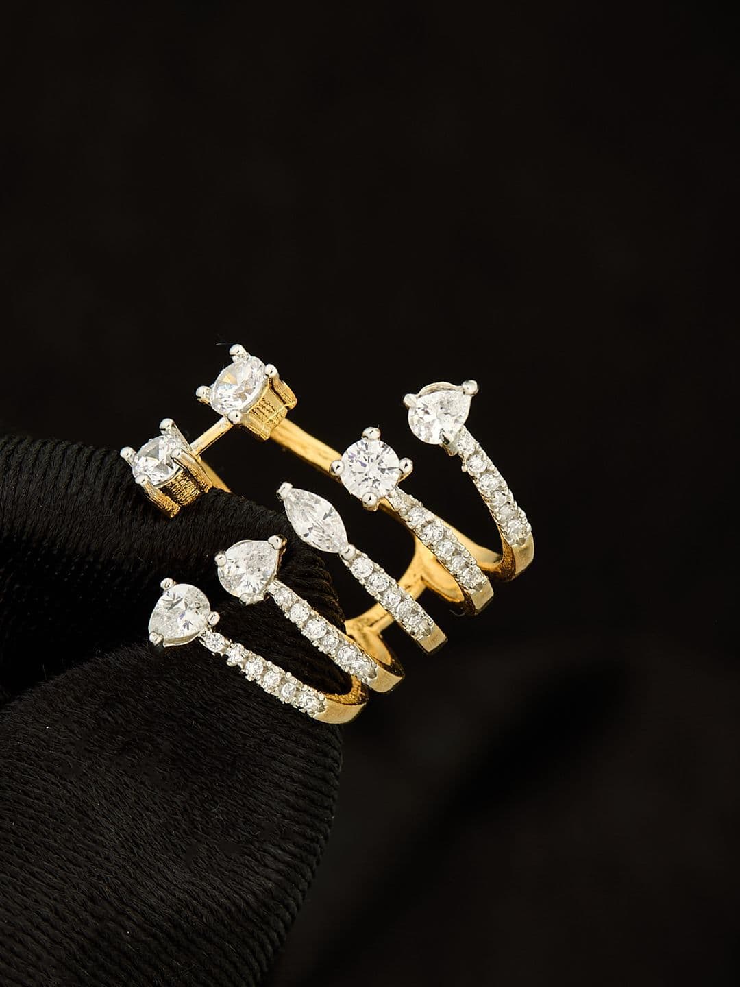 ATIBELLE Gold-Plated Cubic Zirconia Stones Studded Finger Ring - Image 1