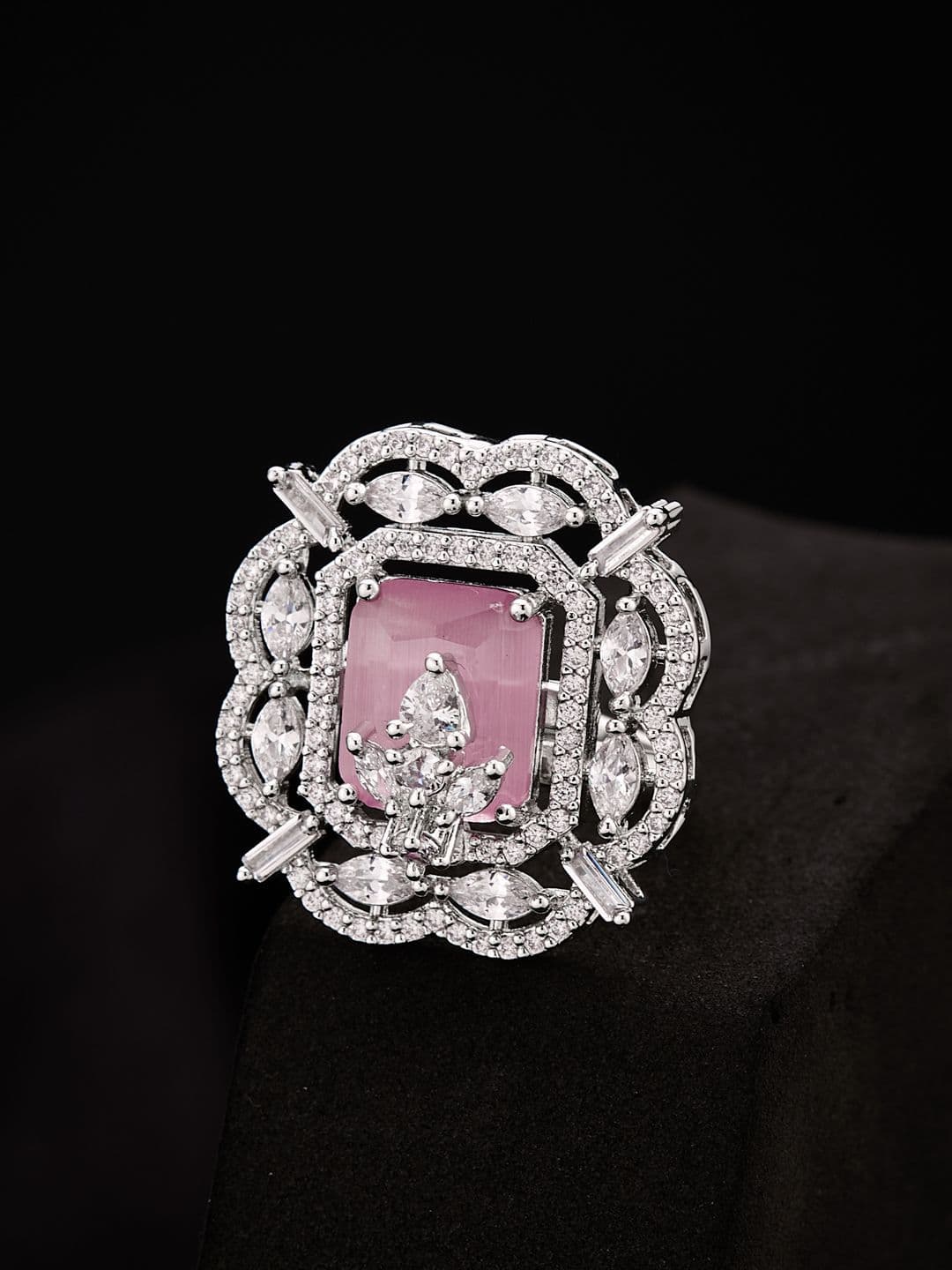ATIBELLE Silver-Plated Cubic Zirconia Stone Studded Finger Ring - Image 1