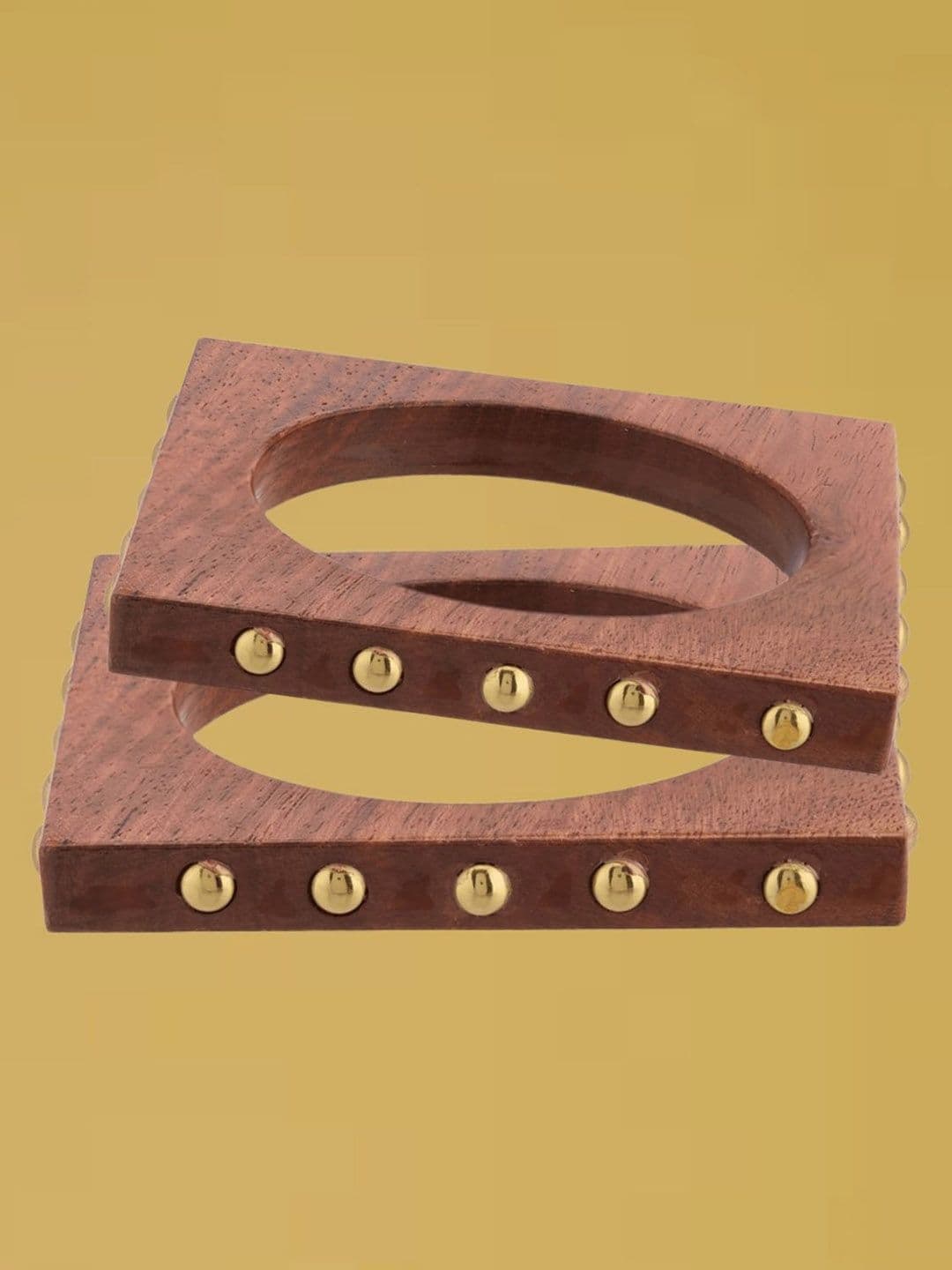 ATIBELLE Set of 2 Gold-Plated Wooden Bangles