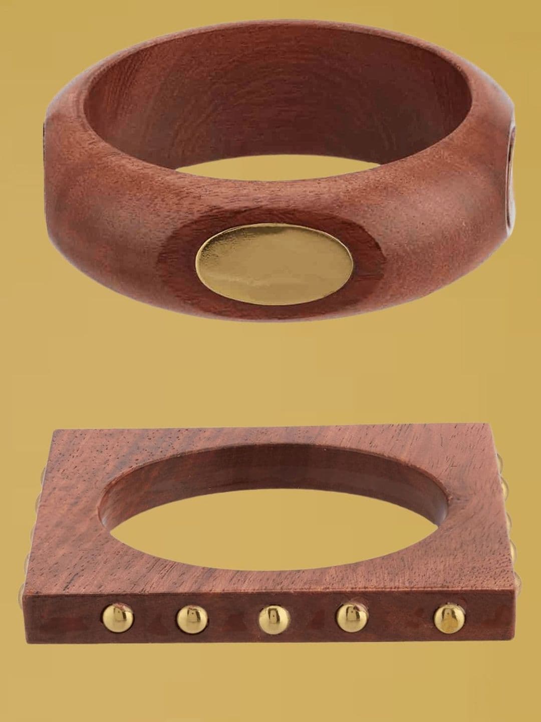 ATIBELLE Set of 2 Gold-Plated Wooden Bangles - Image 1