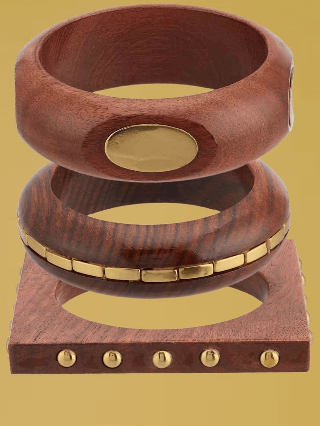 ATIBELLE Set of 3 Gold-Plated Wooden Bangles