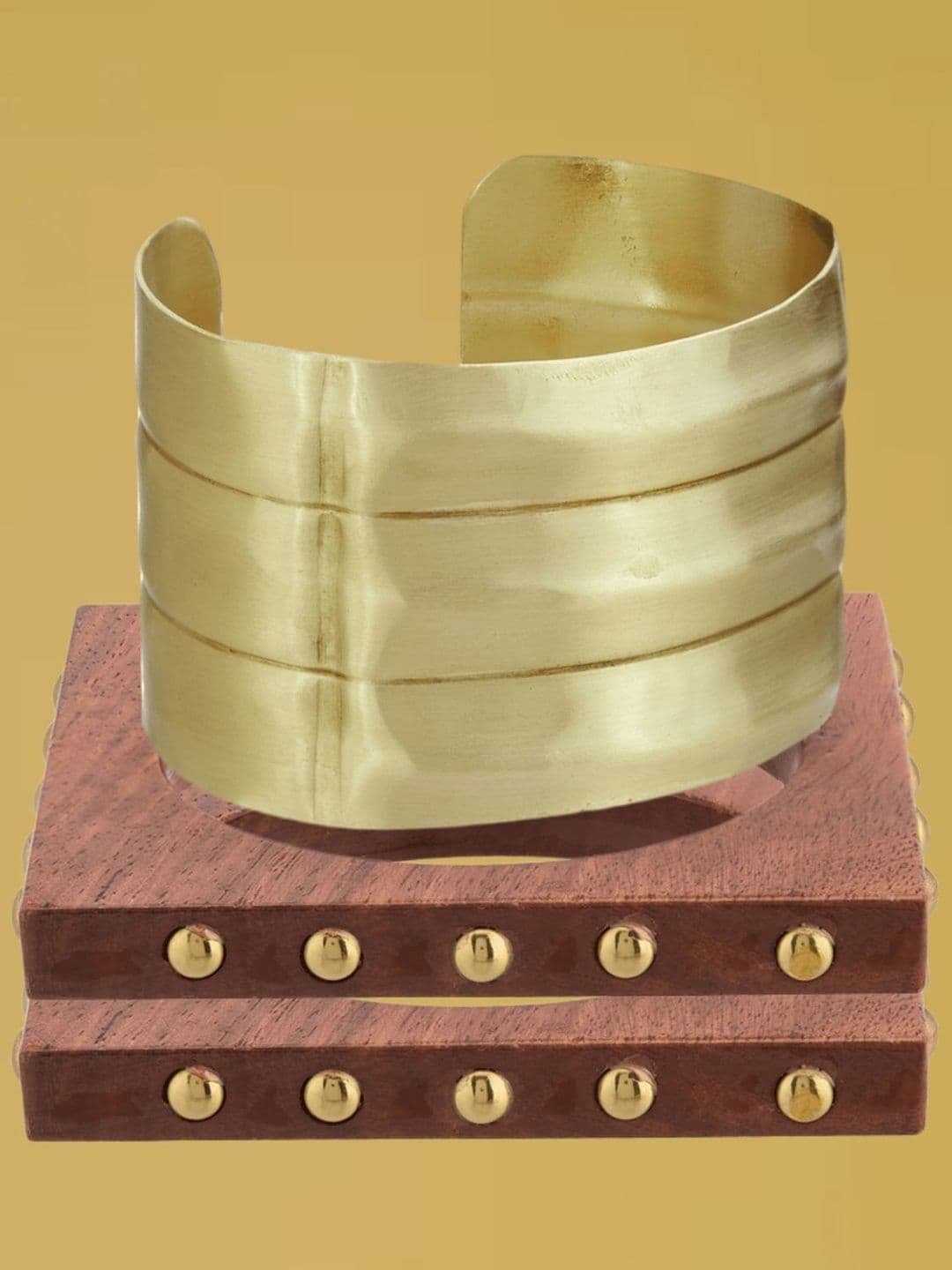 ATIBELLE Set Of 3 Gold-Plated Beaded & Twisted Shaped Wooden Bangles