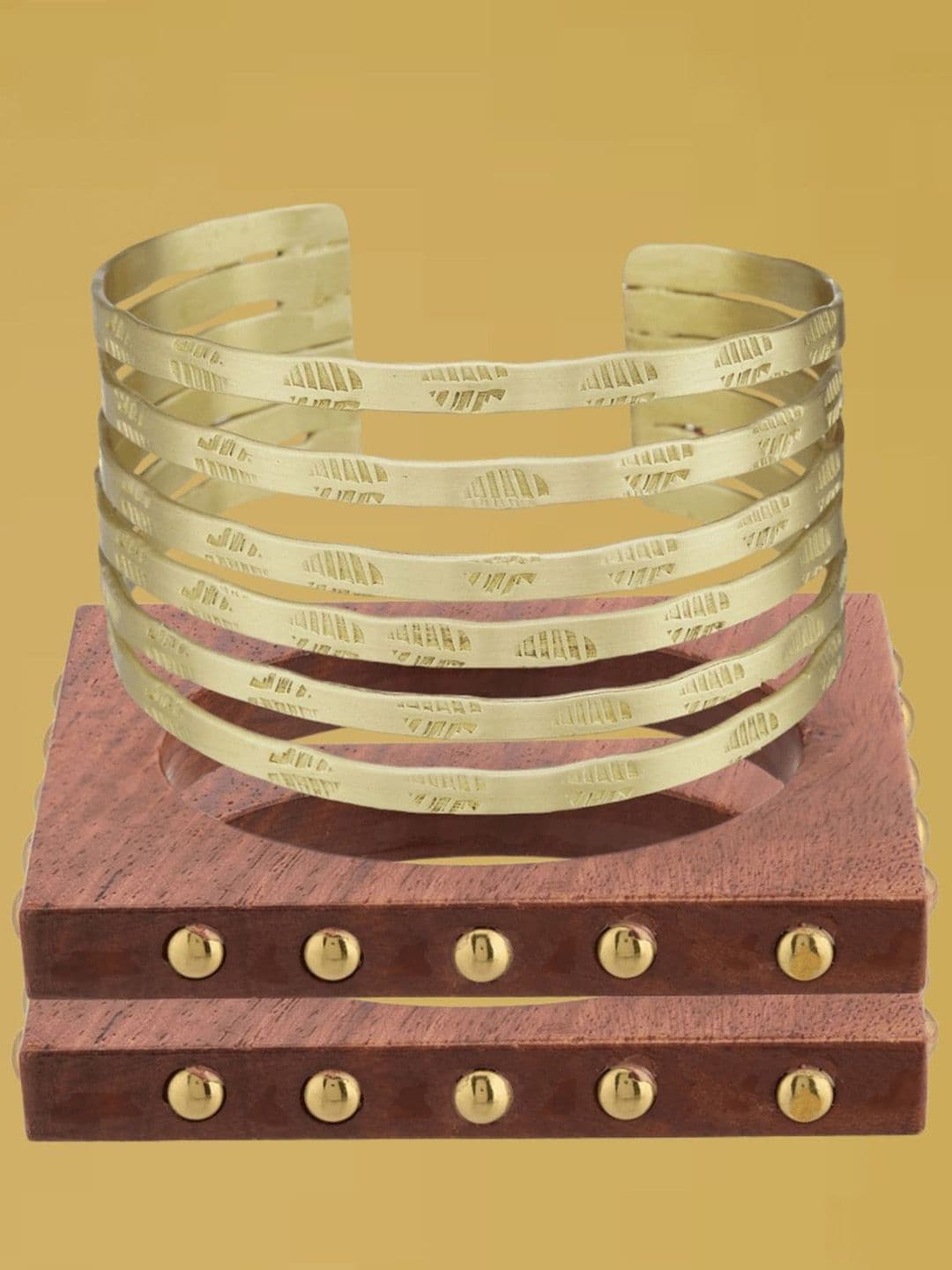 ATIBELLE Set Of 3 Gold-Plated Twisted Shaped Wooden Bangles