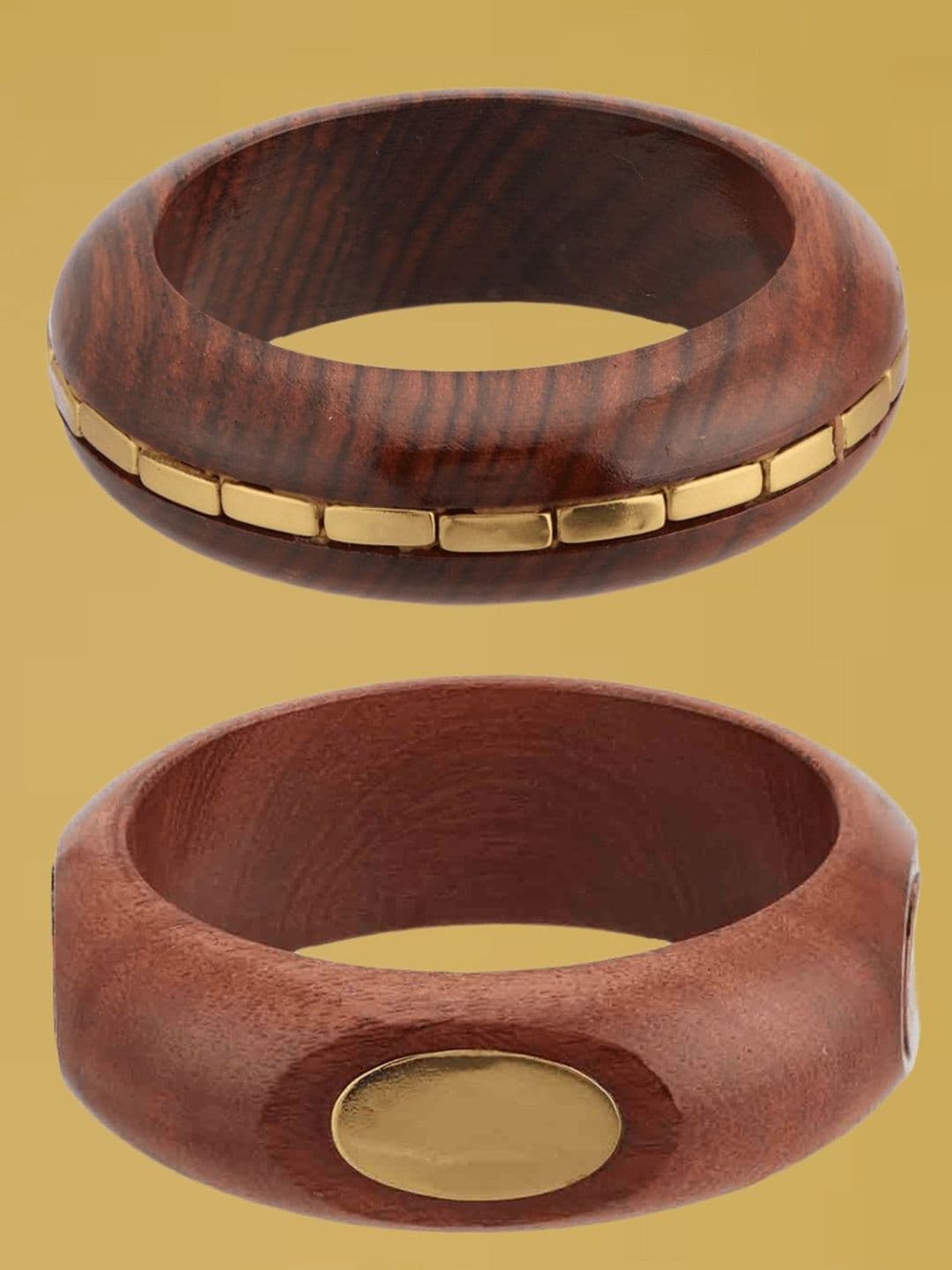 ATIBELLE Set Of 2 Gold-Plated Wooden Bangles - Image 1
