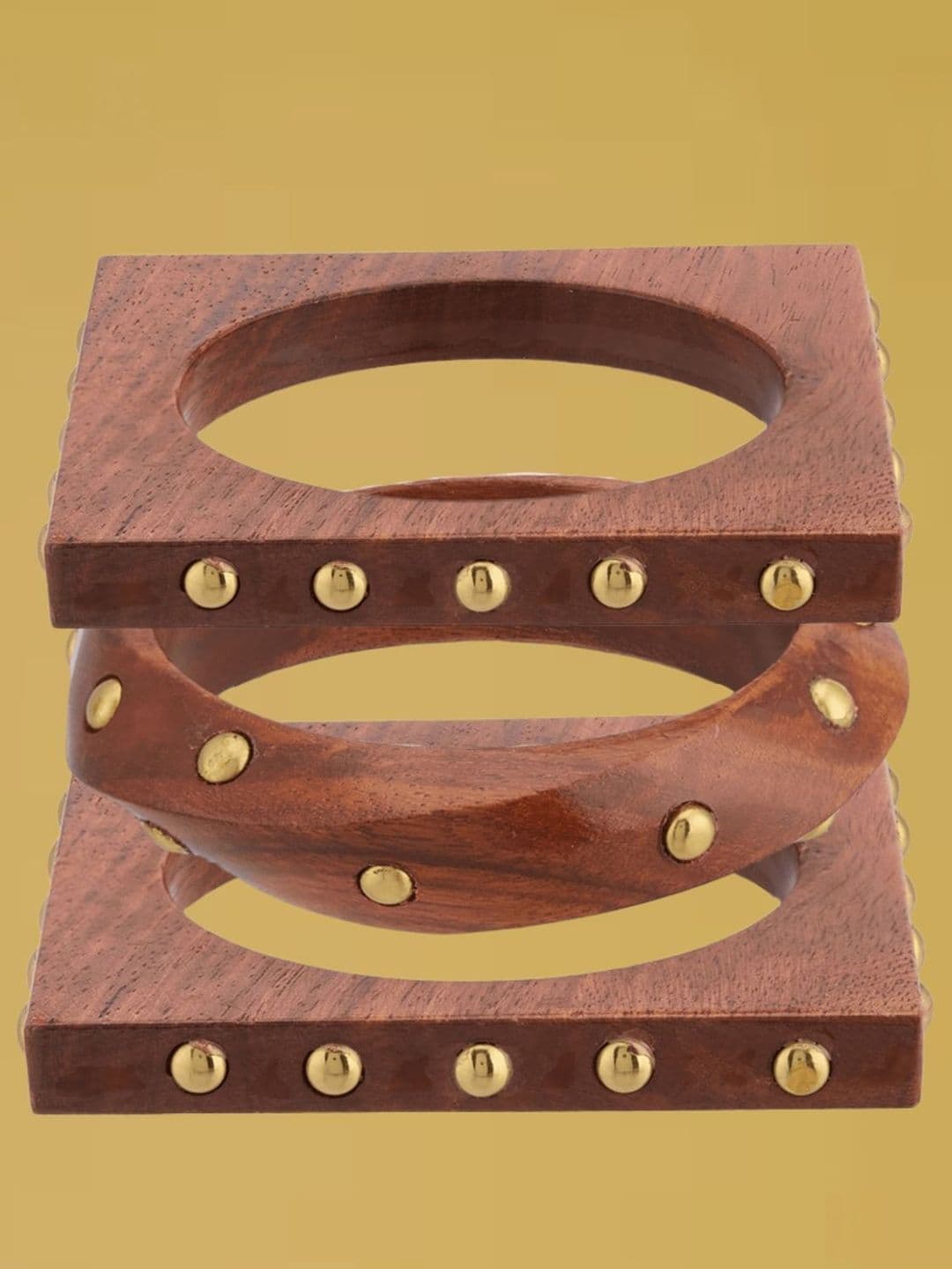 ATIBELLE Set of 3 Gold-Plated Wooden Bangles