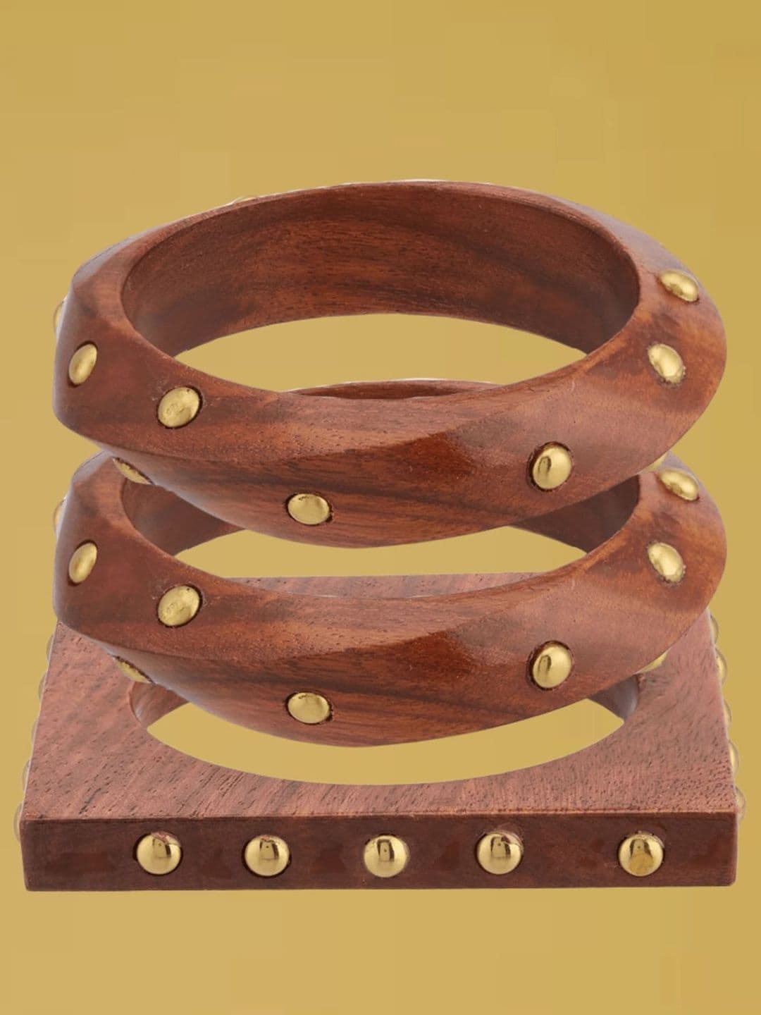 ATIBELLE Set Of 3 Gold-Plated Wooden Bangles