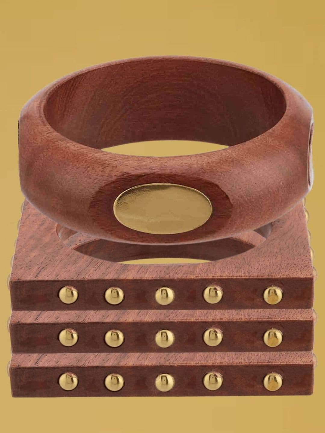 ATIBELLE Set Of 4 Gold Plated Wooden Bangles