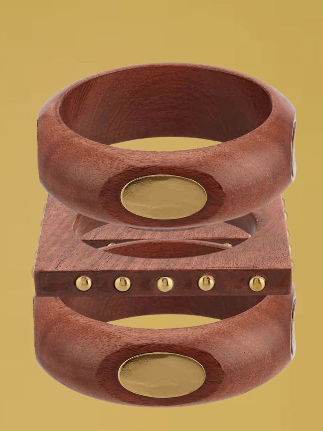 ATIBELLE Set Of 3 Gold-Plated Wooden Bangles