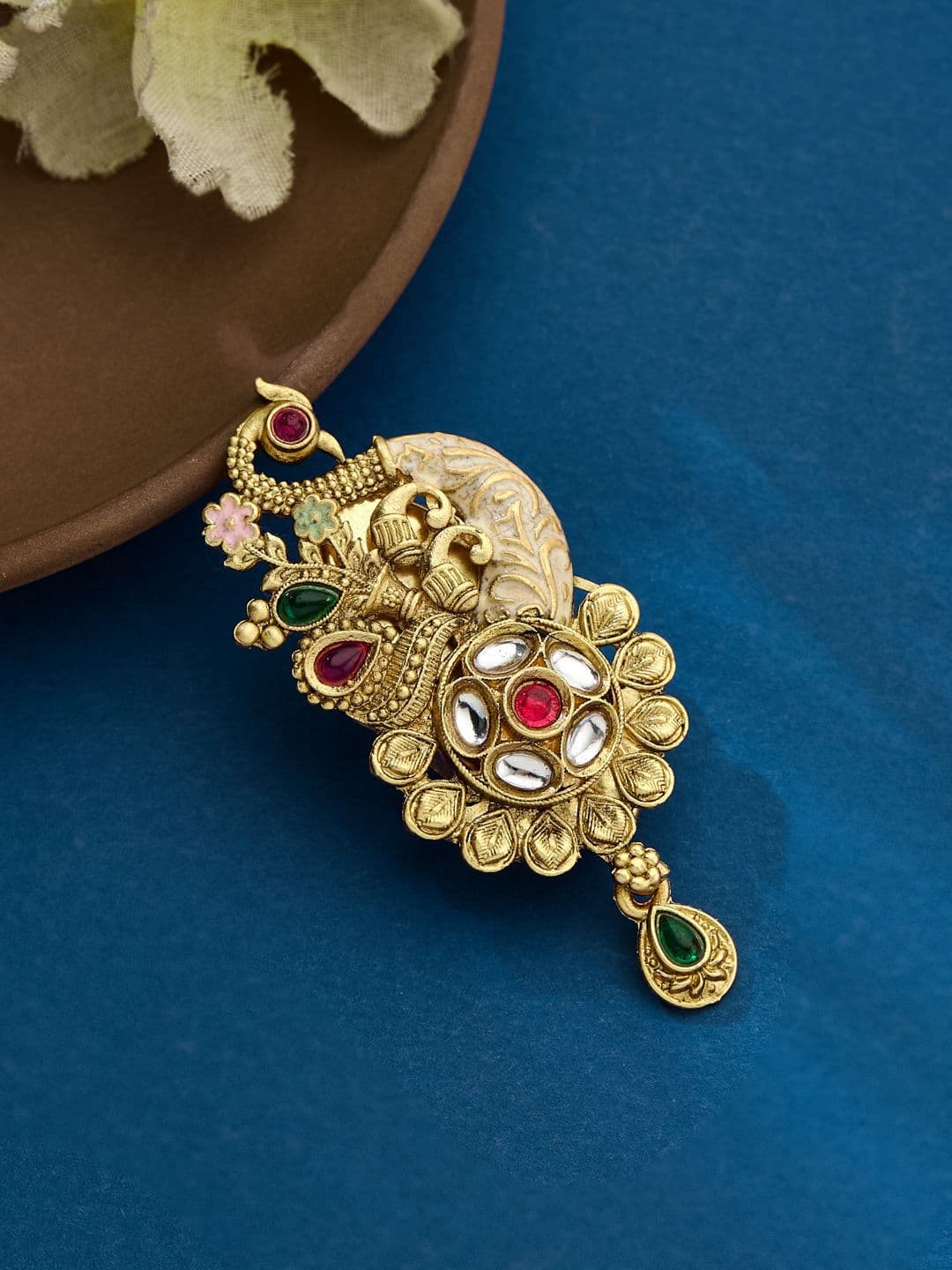 ATIBELLE Gold-Plated Kundan Studded Saree Clip - Image 1