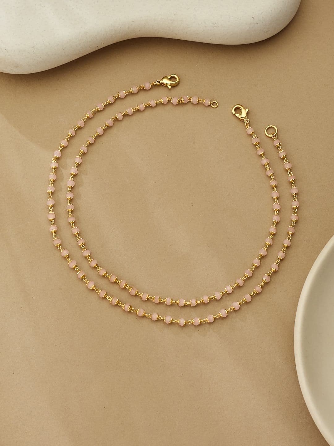 ATIBELLE Set Of 2 Gold-Plated Crystal Studded Anklet - Image 1