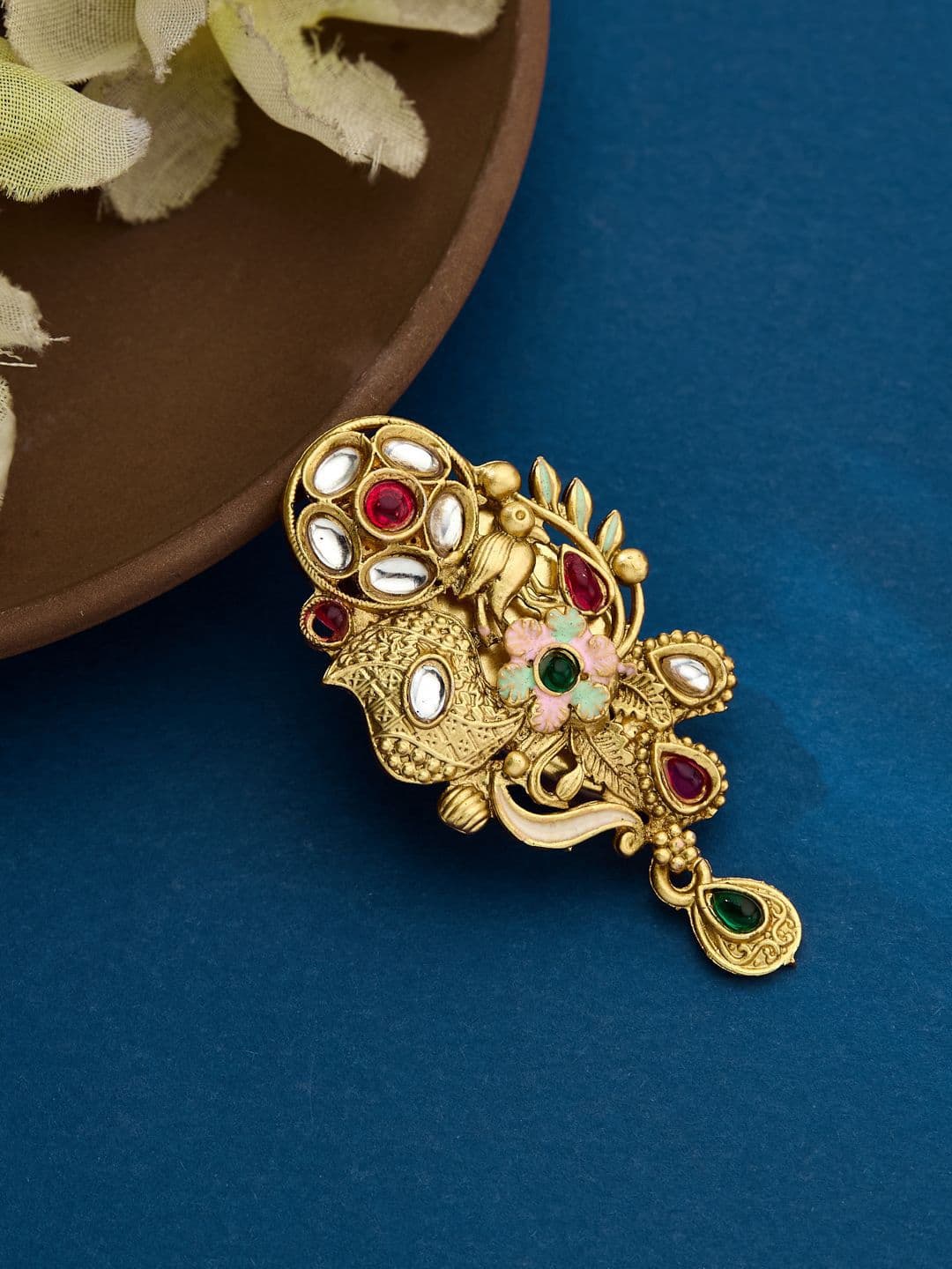 ATIBELLE Gold-Plated Kundan Studded Saree Clip - Image 1