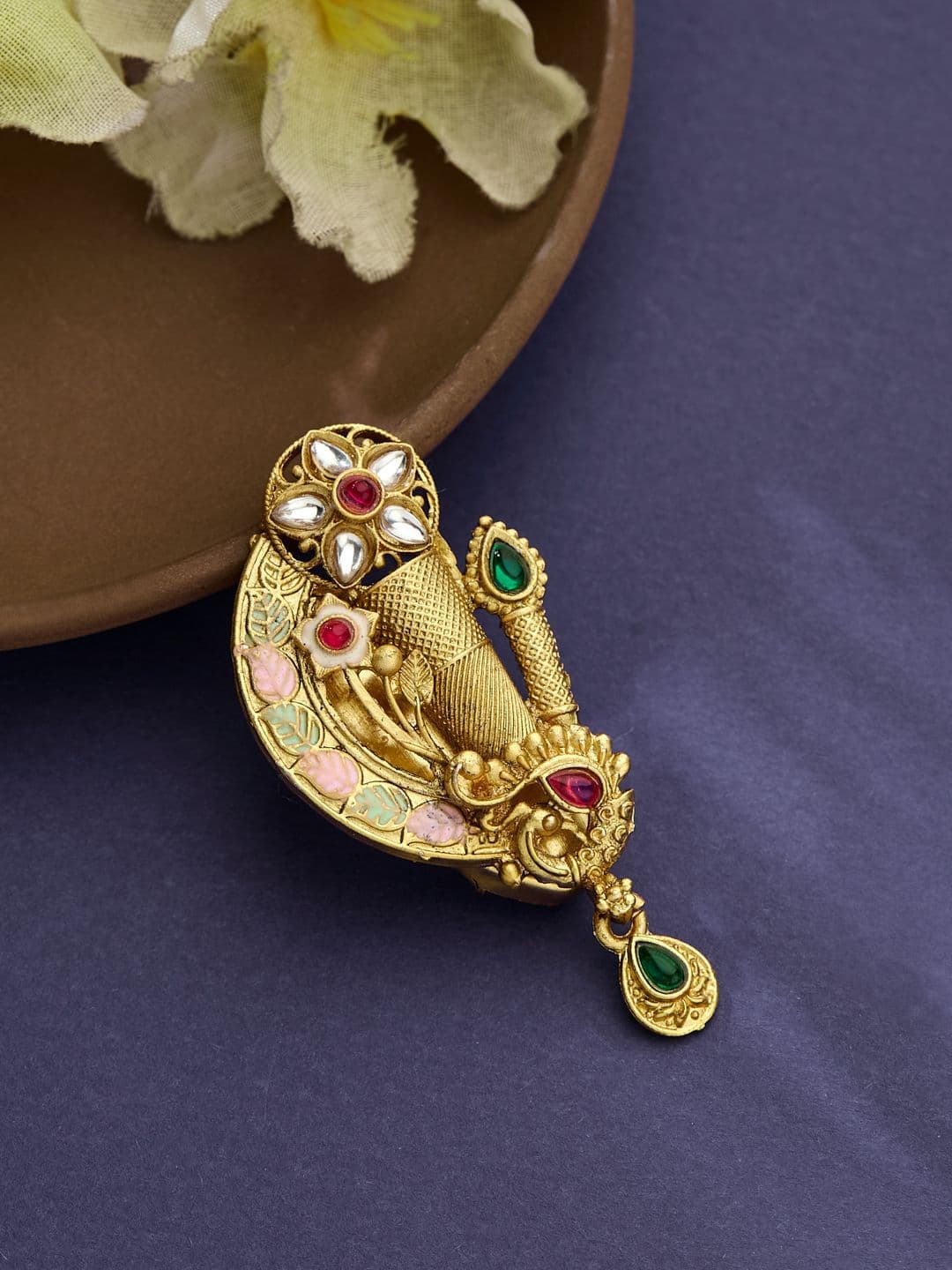 ATIBELLE Gold-Plated Kundan Studded Saree Clip - Image 1