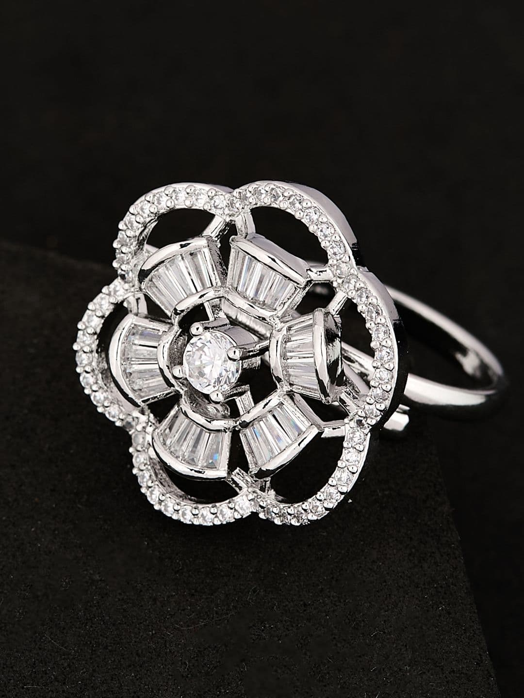 ATIBELLE Silver Plated CZ Stone Studded Finger Ring - Image 1