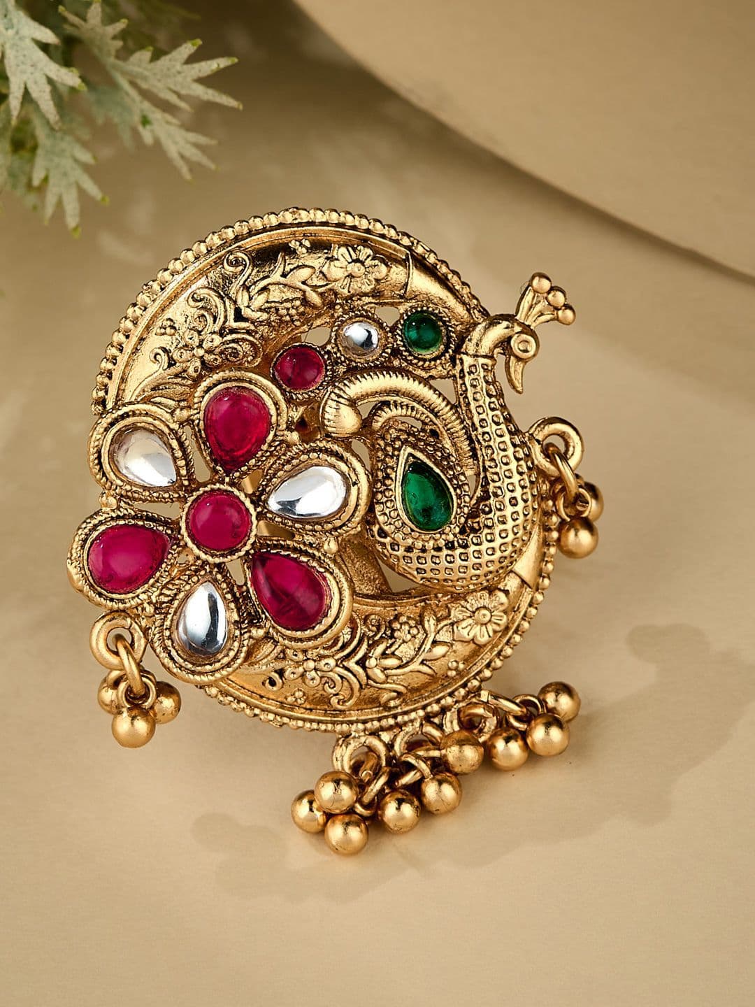 ATIBELLE Gold Plated Kundan Stone Studded Finger Ring - Image 1