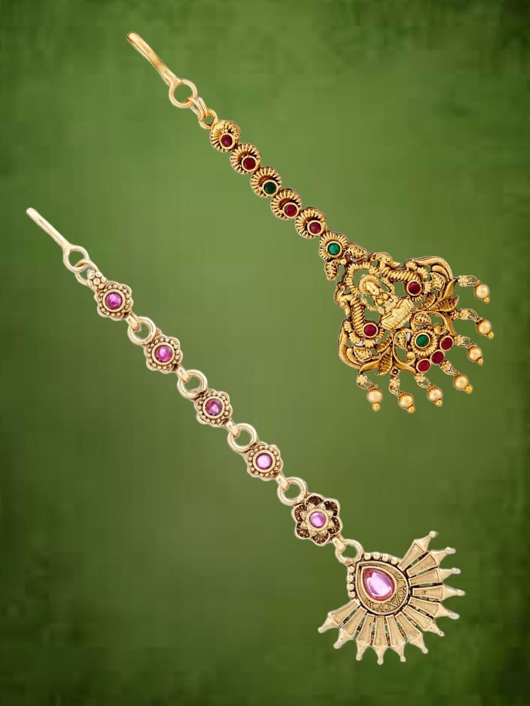 ATIBELLE Set Of 2 Gold-Plated Kundan Studded Maang Tikka