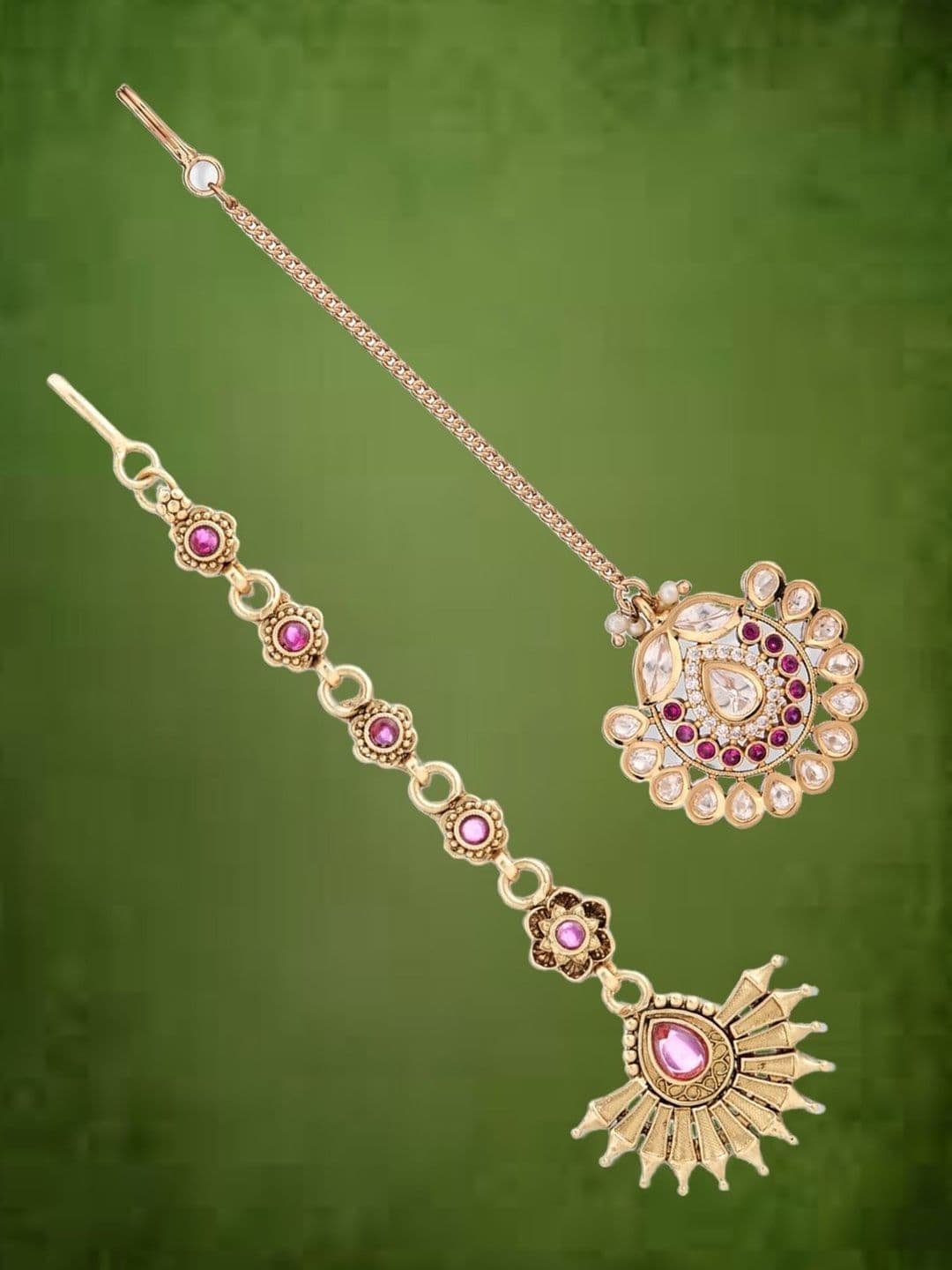 ATIBELLE Set Of 2 Rose Gold-Plated Kundan Studded Floral Shaped Maang Tikka