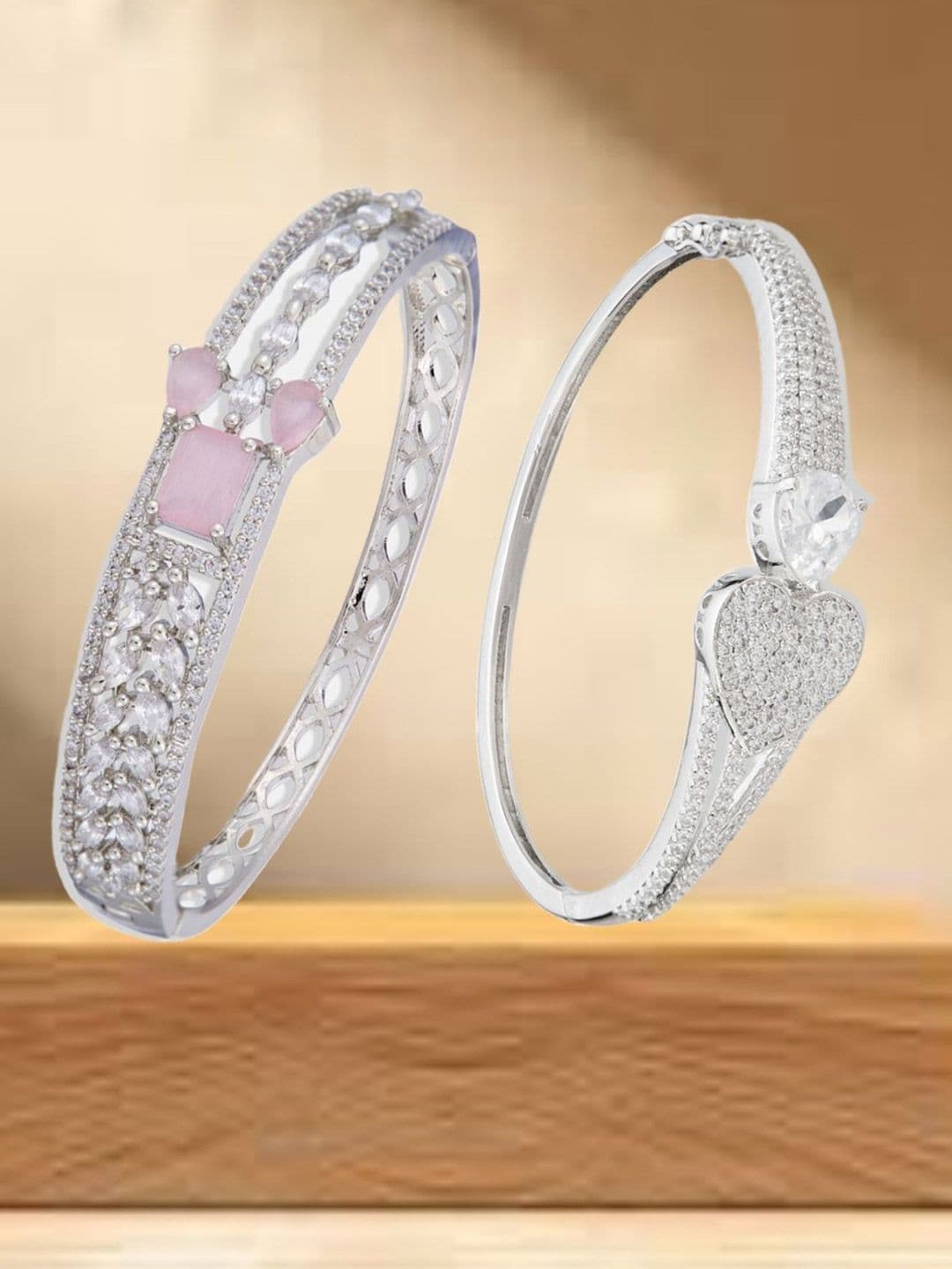ATIBELLE Set of 2 Cubic Zirconia Silver-Plated Wraparound Bracelet