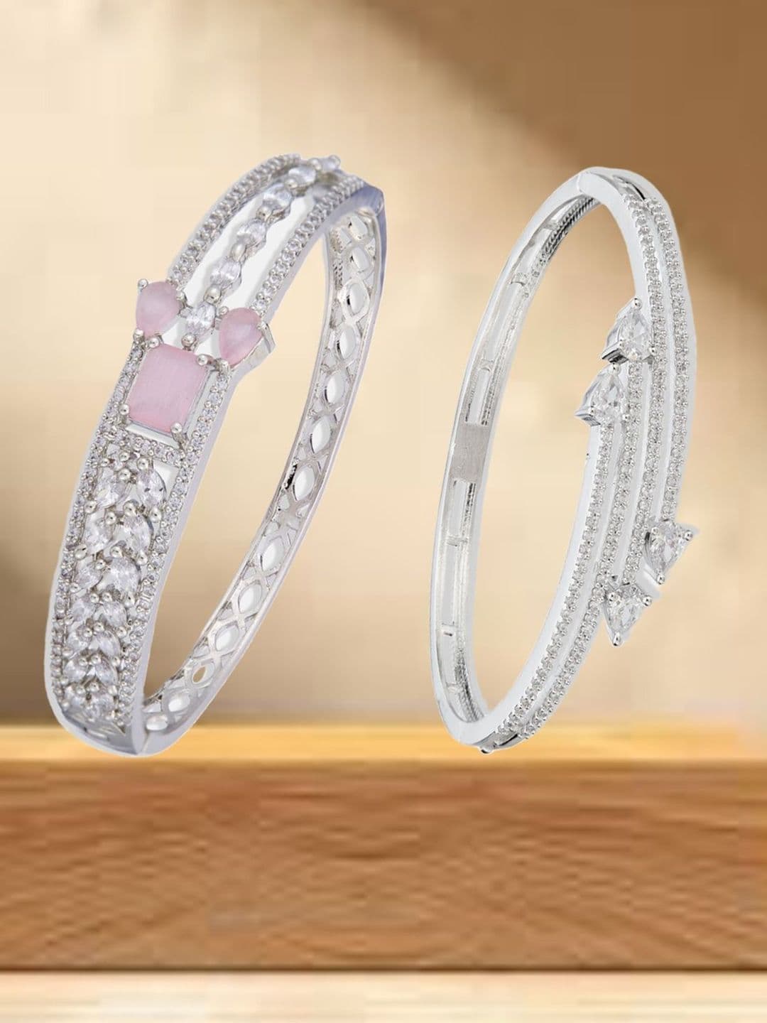 ATIBELLE Women 2 Brass Cubic Zirconia Silver-Plated Kada Bracelet