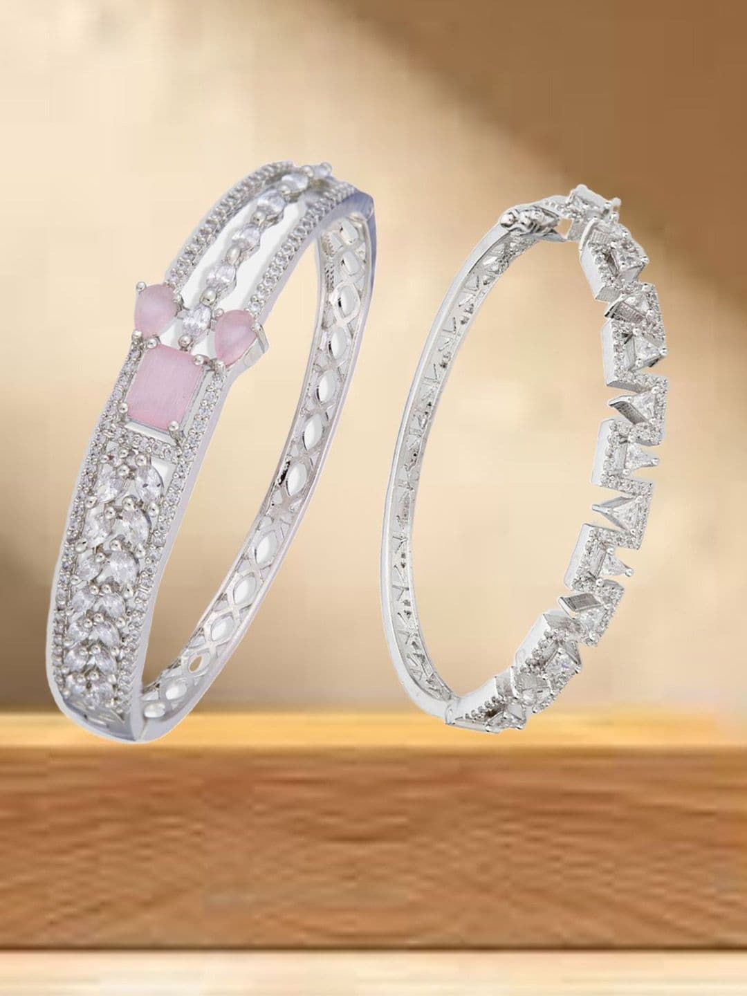 ATIBELLE Set of 2 Cubic Zirconia Silver-Plated Wraparound Bracelet