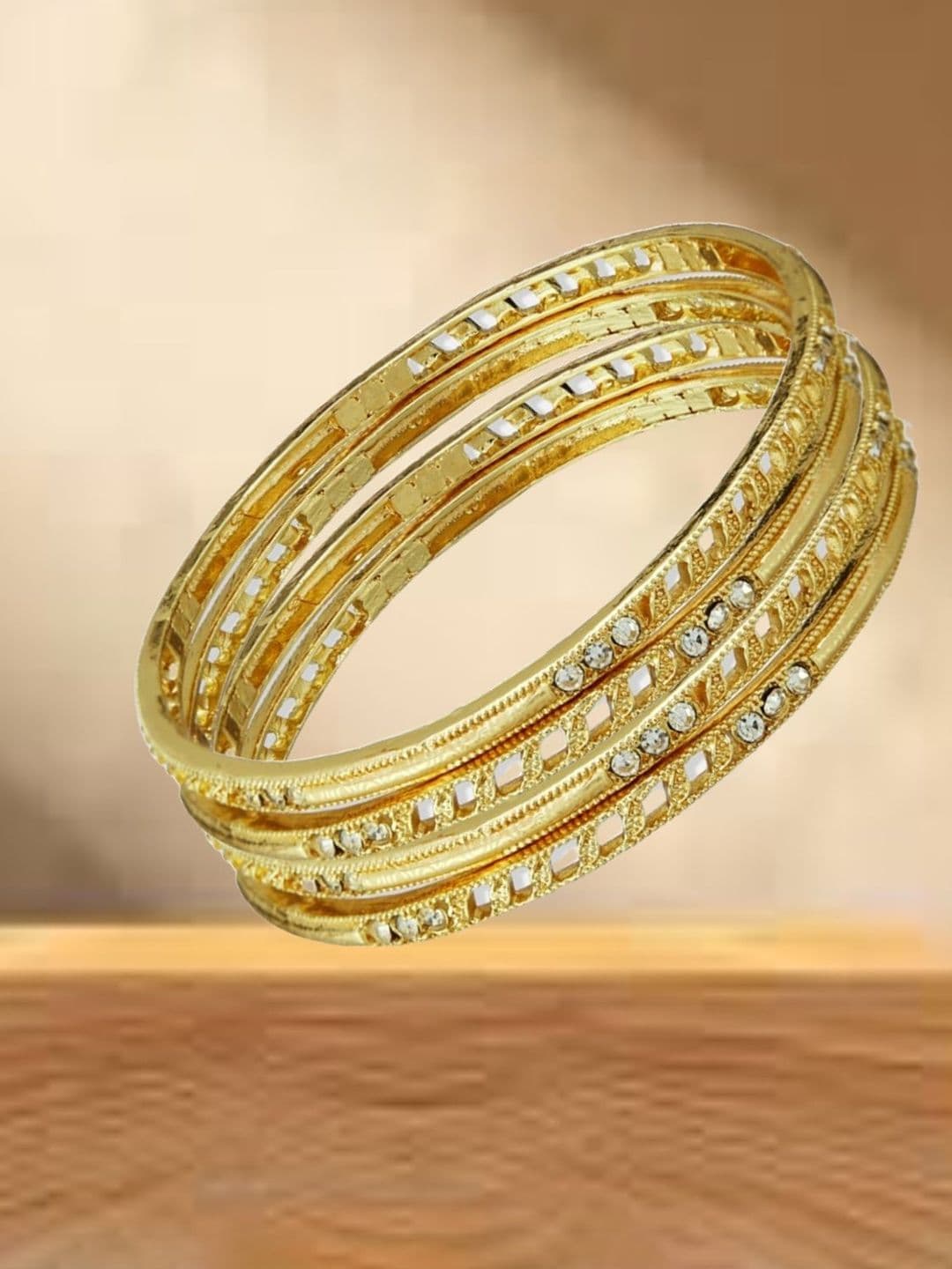 ATIBELLE Set Of 4 Gold-Plated Stone-Studded Bangles - Image 1