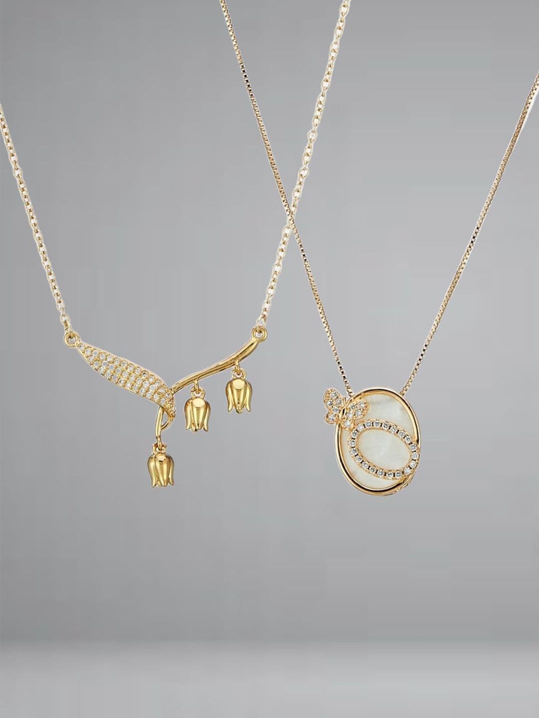 ATIBELLE Set Of 2 Gold-Plated Cubic Zirconia Studded Necklace - Image 1