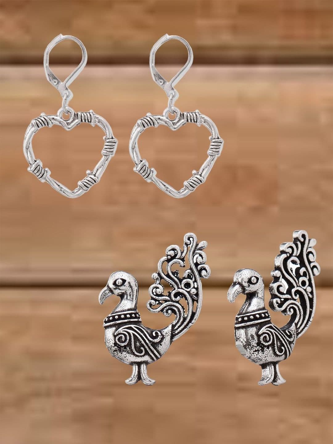 ATIBELLE Set Of 2 German Silver Plated Heart Shaped Drop Earrings - Image 1