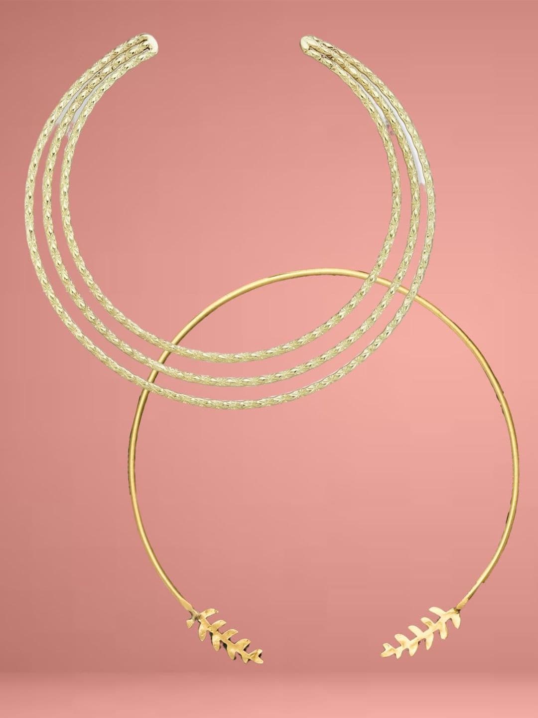 ATIBELLE Set Of 2 Gold-Plated Rope Textured Leaf Minimal Necklace - Image 1