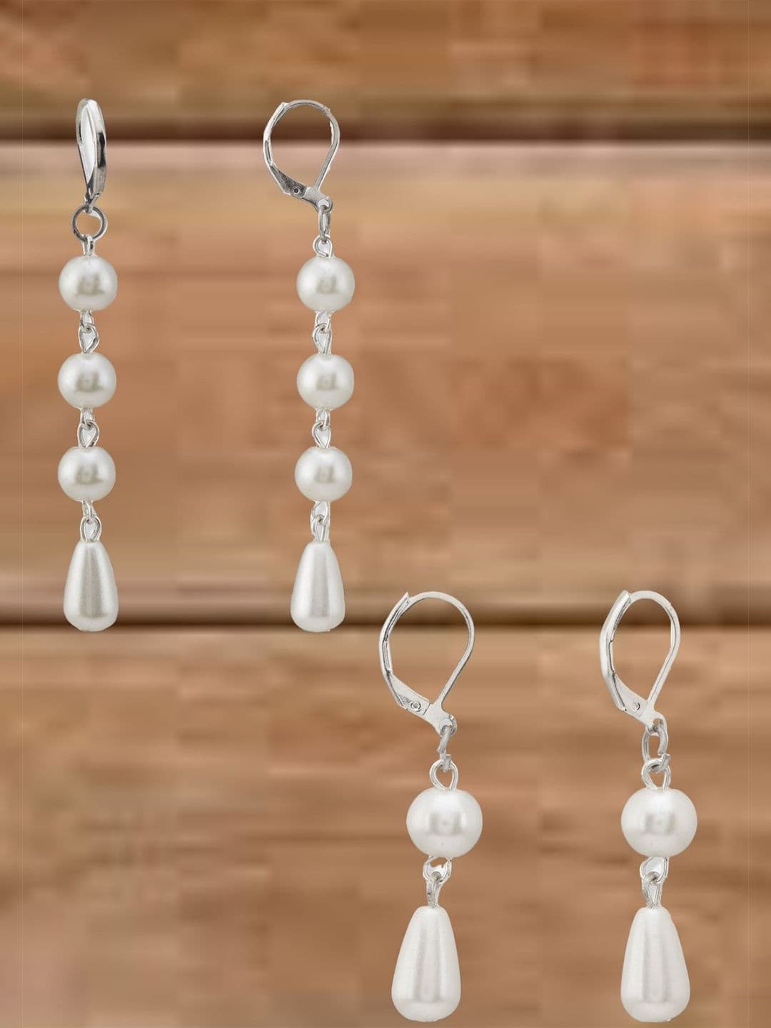 ATIBELLE Set Of 2 Silvers-Plated Artificial Beads Beaded Contemporary Drop Earrings