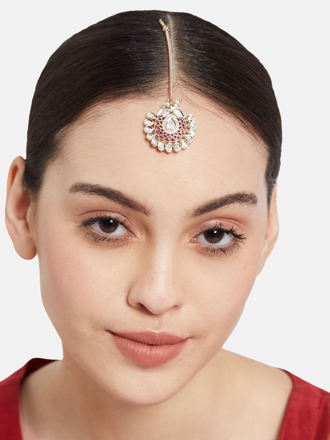 ATIBELLE Rose Gold-Plated Kundan Studded Maang Tikka Head Jewellery