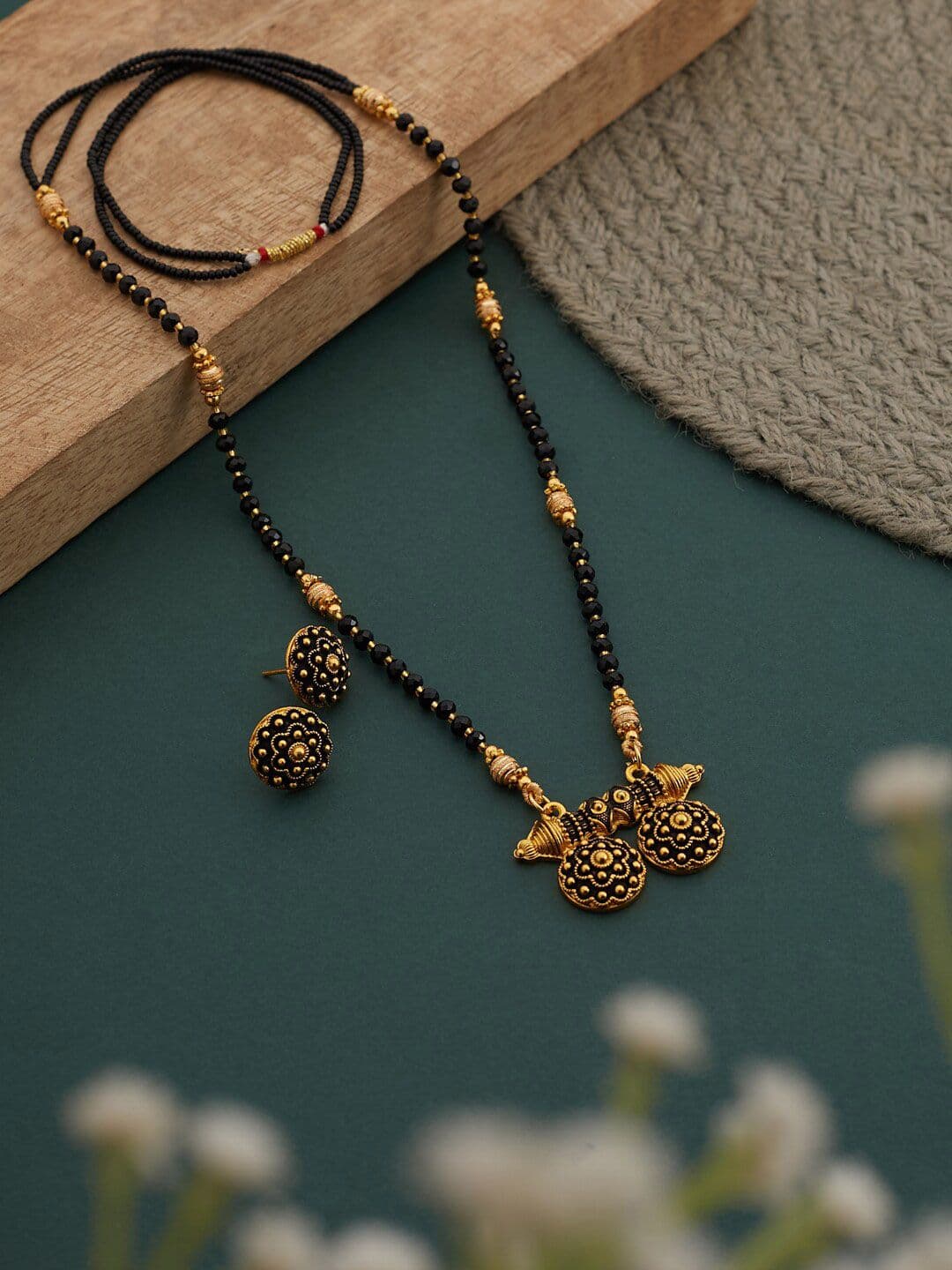 ATIBELLE Gold-Plated Beaded Mangalsutra With Earrings