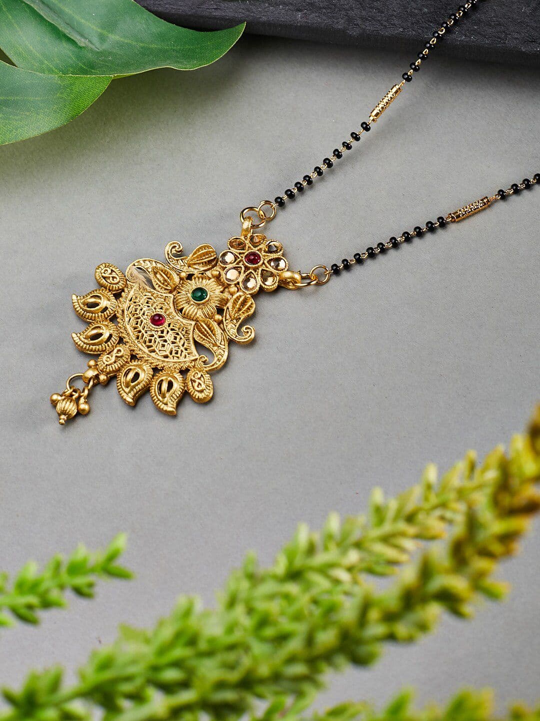 ATIBELLE Gold-Plated Floral Stone-Studded Mangalsutra - Image 1