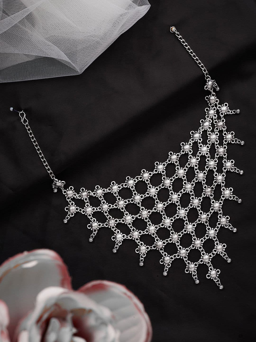ATIBELLE Women Silver-Plated Oxidised Necklace - Image 1