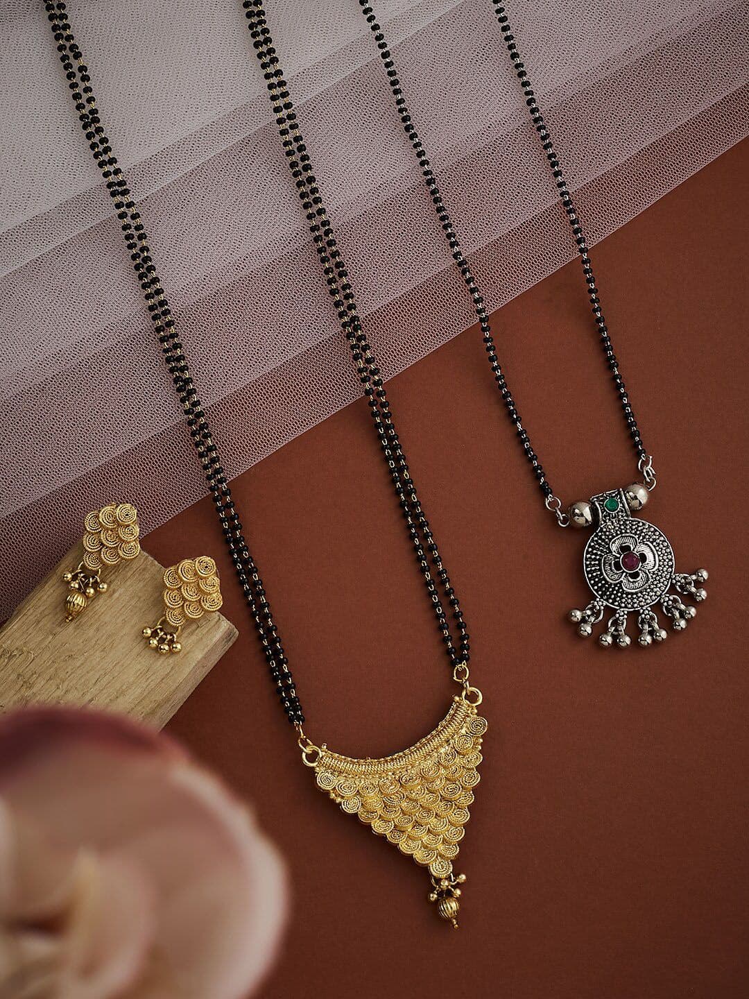 ATIBELLE Set Of 2 Gold & Silver-Plated Stone Studded Mangalsutra With Earrings - Image 1