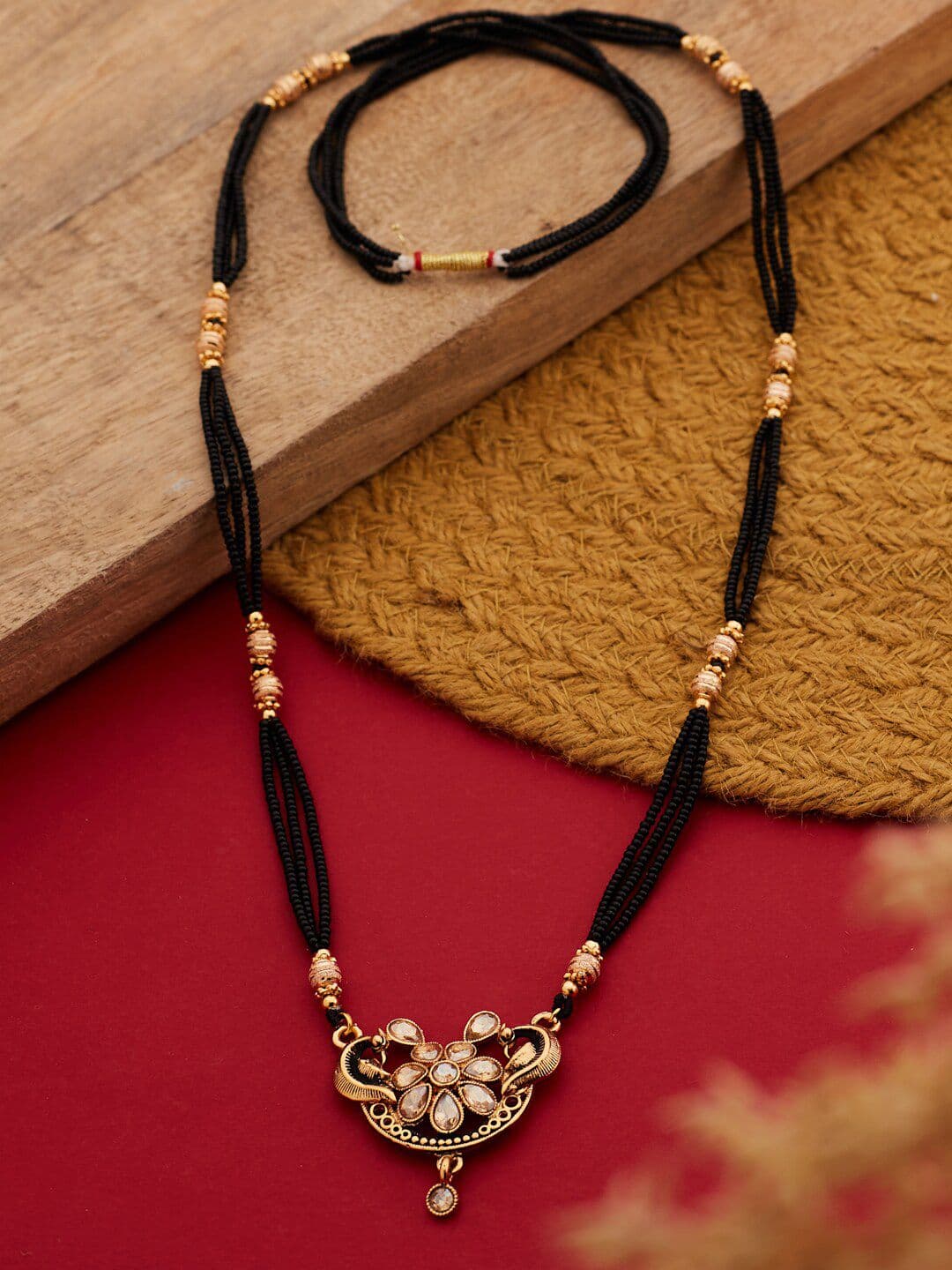 ATIBELLE Gold-Plated Stone-Studded & Beaded Mangalsutra - Image 1