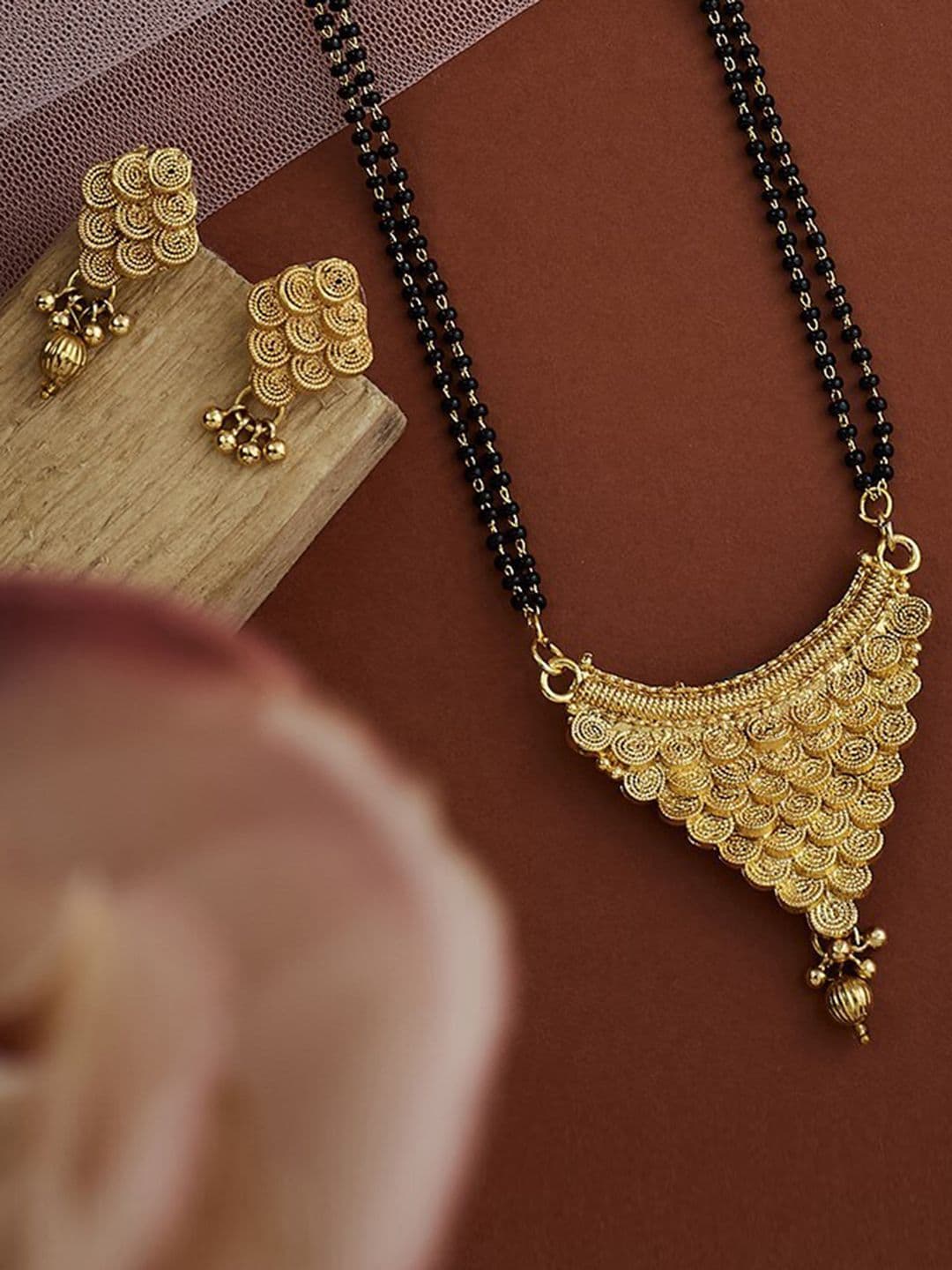 ATIBELLE Gold-Plated Beaded Mangalsutra With Earrings - Image 1